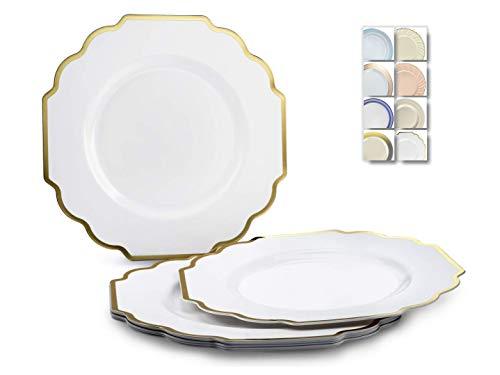 OCCASIONS FINEST PLASTIC TABLEWARE " OCCASIONS " 120 Plates Pack, Heavyweight Disposable Wedding Party Plastic Plates (8'' Appetizer/Dessert PlateImperial in White & Gold)