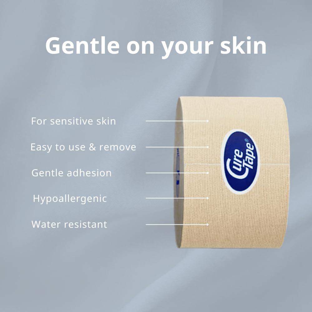 CureTape CureTape® Gentle | Kinesiology Tape for Hyper Sensitive Skin | Gentle Adhesion | 100% Hypoallergenic Water Resistant K Tape | for Thin Skin, Elderly or Children | Gentle to Remove | Medical KTape