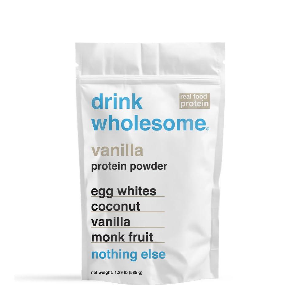 drink wholesome drink wholesome Vanilla Egg White Protein Powder | for Sensitive Stomachs | Gut Friendly | Dairy & Lactose Free | No Artificial Sweeteners | Carnivore & Paleo | Safe for Kids & Seniors