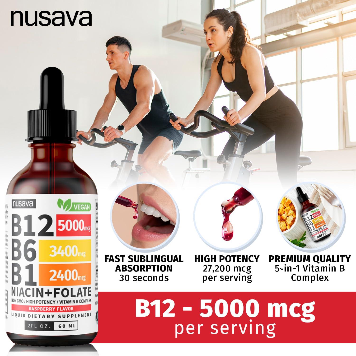 NUSAVA NUSAVA (2 Pack) Vitamin B12 and B6 Liquid Drops, Sublingual Vitamin B Complex B12 Methylcobalamin for Energy, Brain, Heart Support with 27,200 mcg, 80 Servings