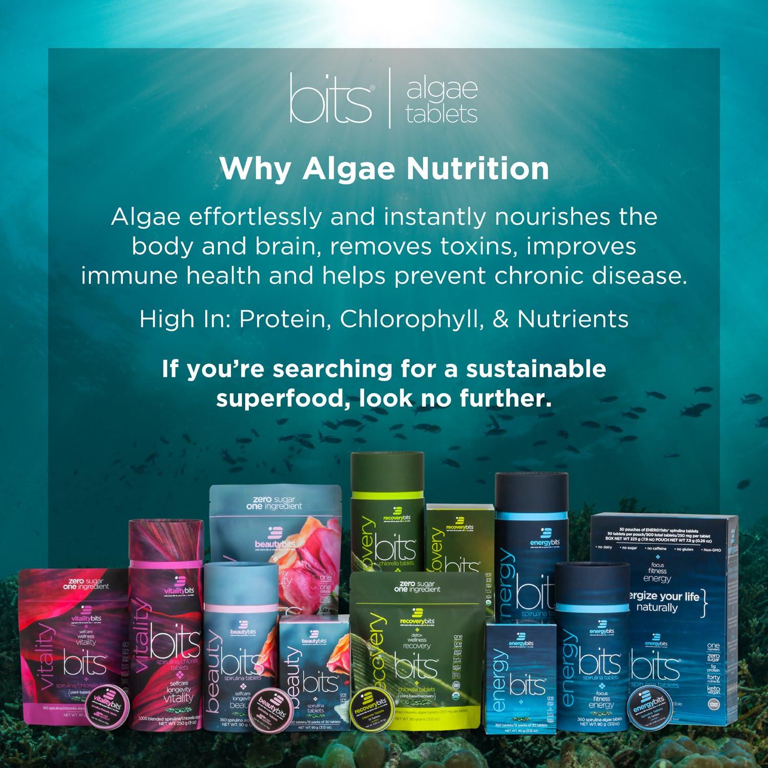 ENERGYBITS RECOVERYbits - Organic Chlorella Tablets - Plant-Based Algae Superfood - Chlorophyll - Cracked Cell Wall - Energy - Immune System - Detox - Keto - Vegan - Non-GMO - Large Canister - 1000 Tablets