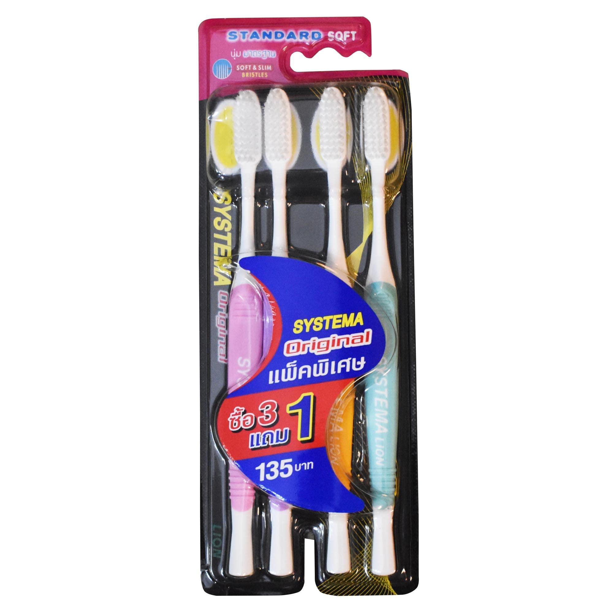sawatde Systema Original Toothbrush Standard Soft & Slim Bristles Family Pack (Pack of 4)
