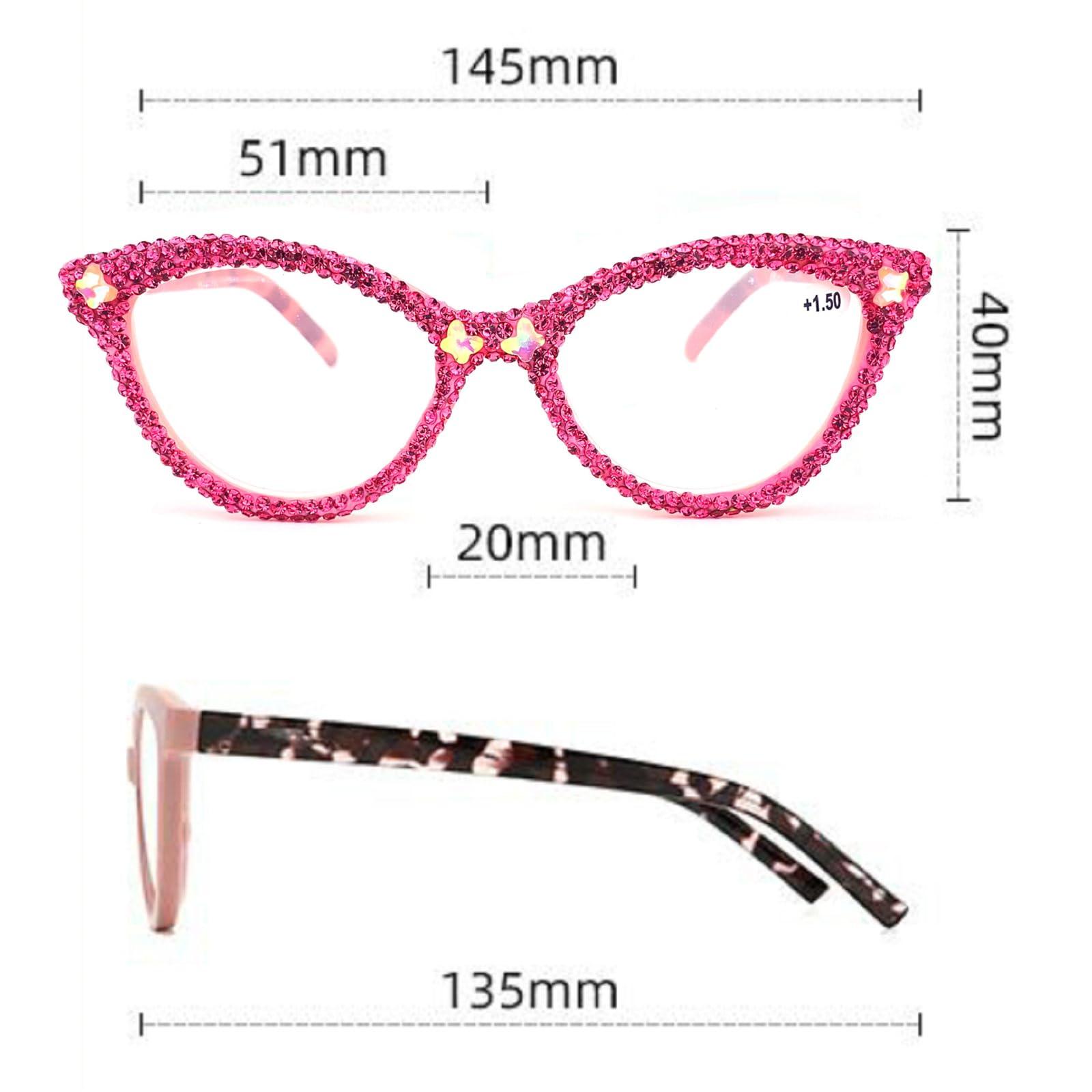mincl Fashion bling Rhinestone Cat Eye Reading Glasses for Women Retro Jeweled Frame rave Party Diamond Reading Glasses (pink, 1, x)