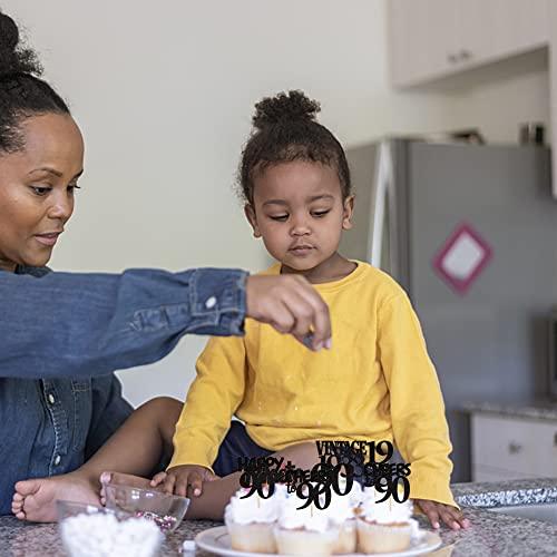 Rsstarxi Rsstarxi 24 Pack 90th Birthday Cupcake Toppers Black Glitter Vintage 1933 Cupcake Picks Ninety Cheers to 90 Years Old Birthday Cupcake Topper for Happy 90th Birthday Anniversary Party Cake Decorations