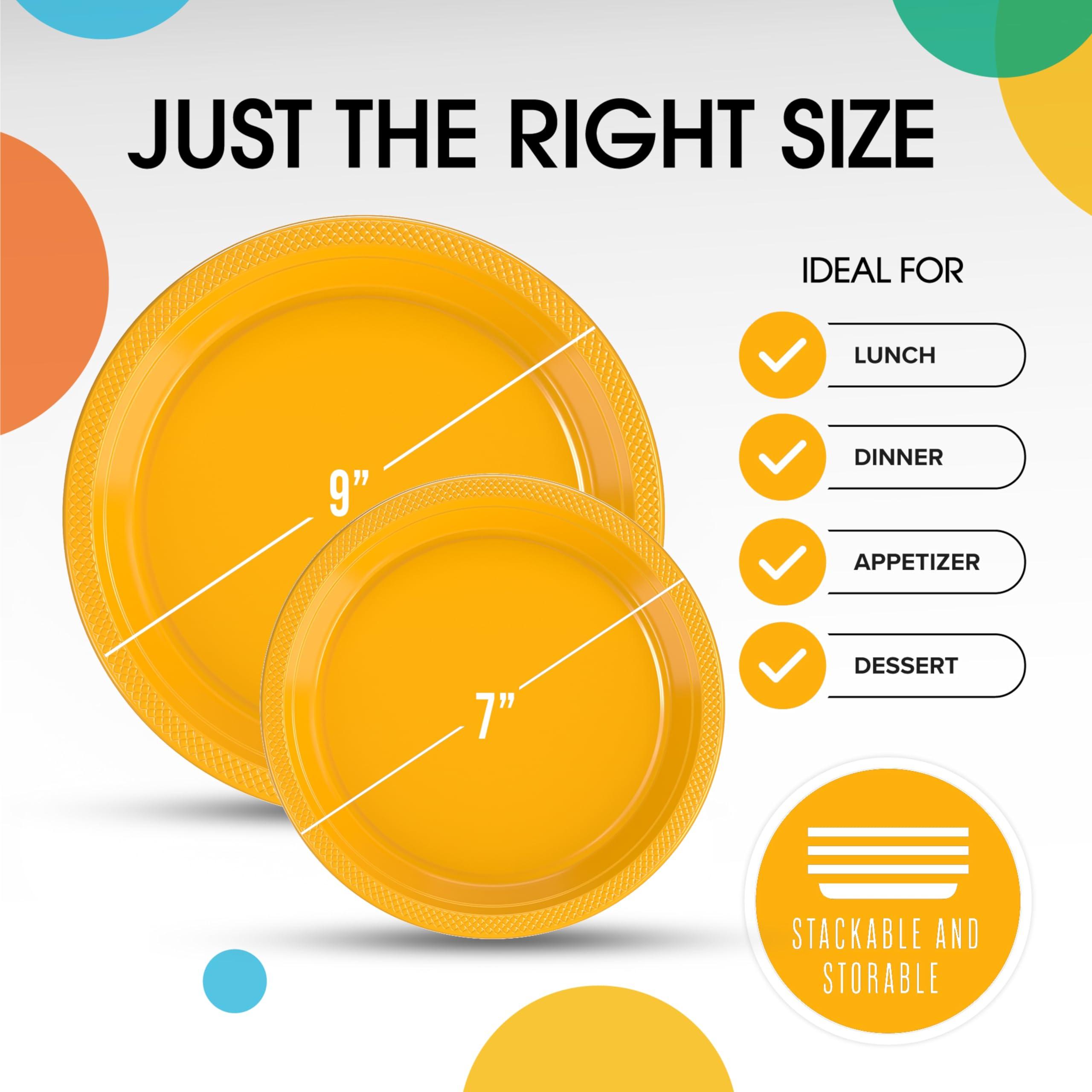 Exquisite Exquisite Yellow Plastic Plates Disposable 100 Pcs Plastic Plates Set 50-7\" & 50-9\" Yellow Disposable Plates Plastic Plates For Party Plates Disposable Heavy Duty Yellow Plates Disposable For Party.