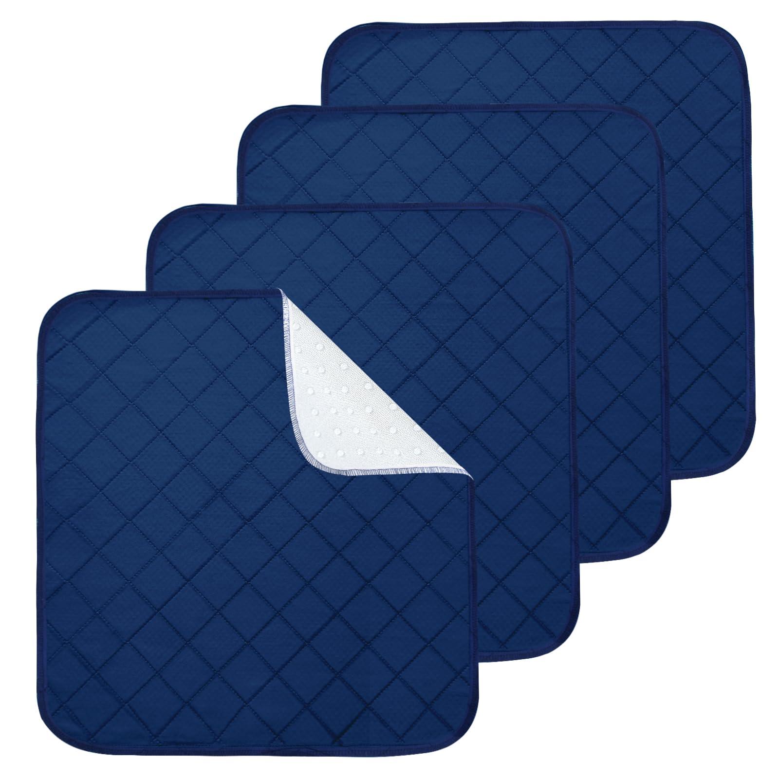 Magik & Kover Waterproof Chair Pads for Incontinence, 4 Pack Reusable Seat Protector Pads 22\" x 21\", Non-Slip Absorbent Wheelchair Pad Covers, Washable Chair Pads for Adults, Kids & Pets - Navy