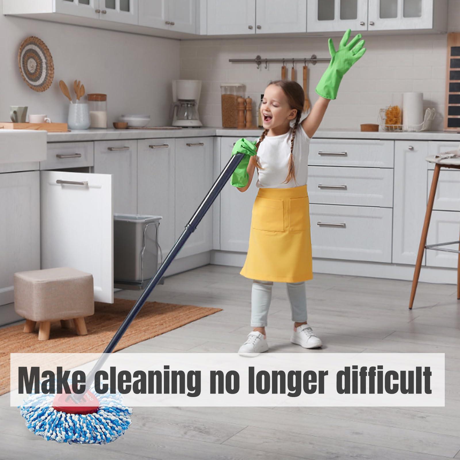 HANDRERLEE 16Pcs Spin Mop Replacement Heads, 360 Easy Wring Spin Mop 100% Microfiber Refill, Easy Cleaning Spin Mop Heads, 2 Tank System Replace Head for Easy House Cleaning Floor Mopping,Blue&White