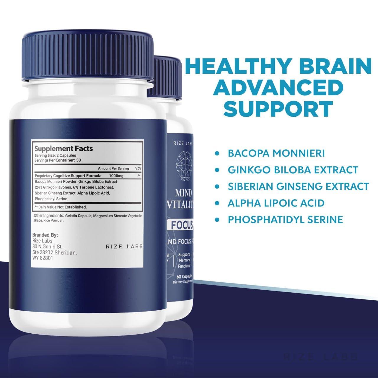 rize labs (2 Pack) Mind Vitality Focus Brain Supplement, Official Mind Vitality to Boost Focus and Concentration & Avoid Mid-Afternoon Fatigue, Mind Vitality Advanced Formula Reviews (120 Capsules)