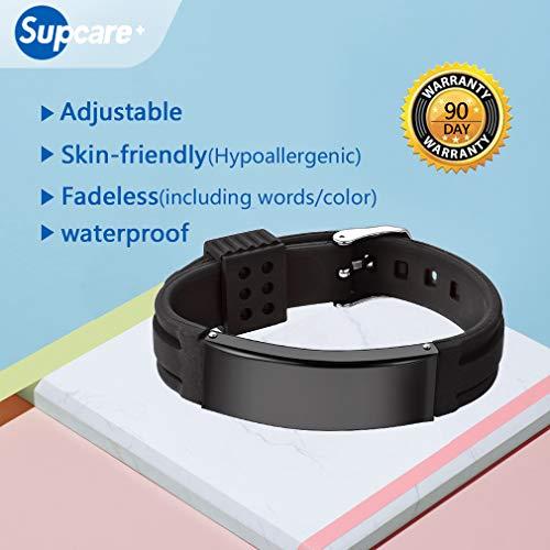 Supcare Supcare Free Engraving Silicone Adjustable Medical Bracelets Sport Emergency ID Bracelets for Men Women Kids Waterproof Stainless Steel Rubber Alert Bracelets