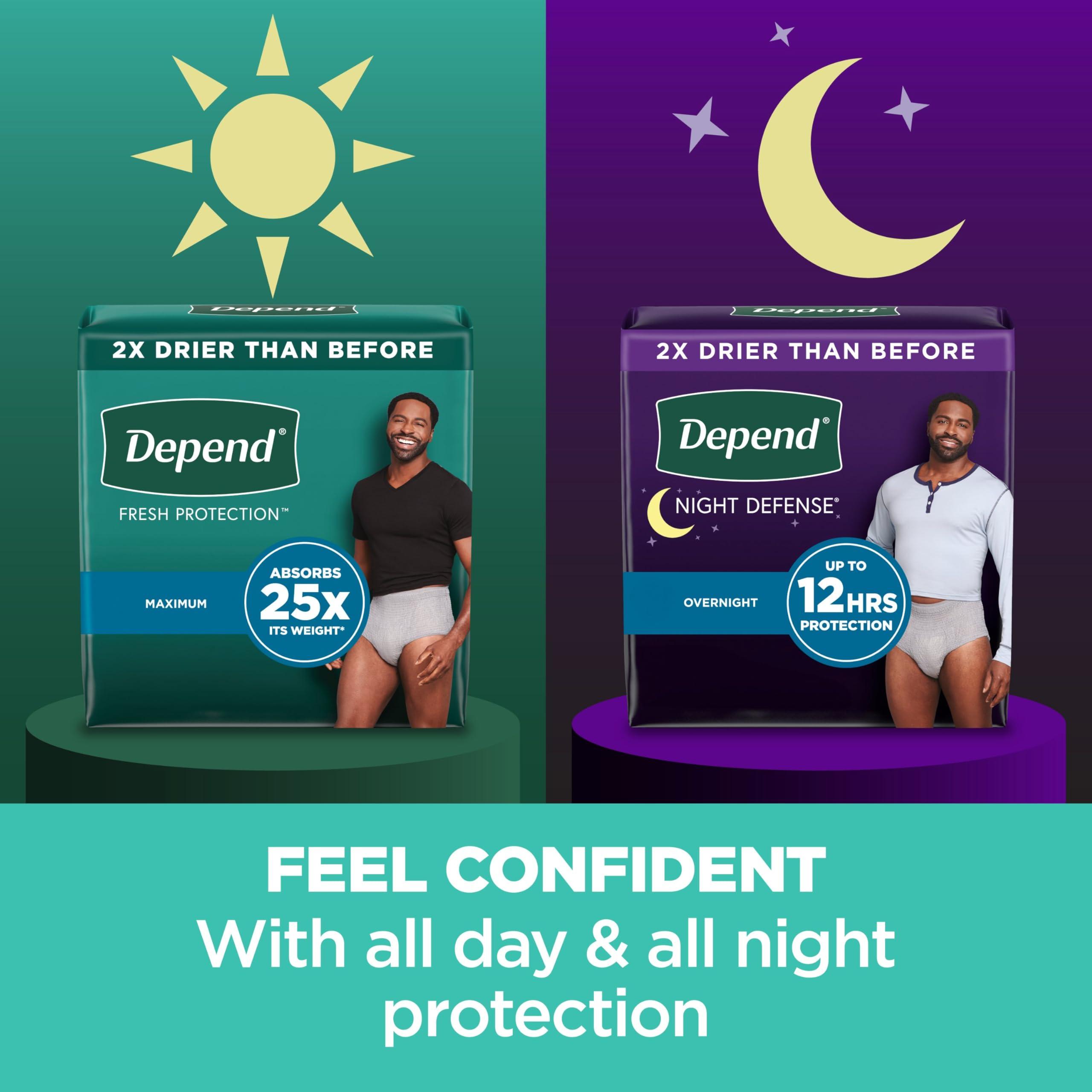 Depend Depend Night Defense Adult Incontinence Underwear for Men, Disposable, Overnight, Small/Medium, Grey, 16 Count, Packaging May Vary