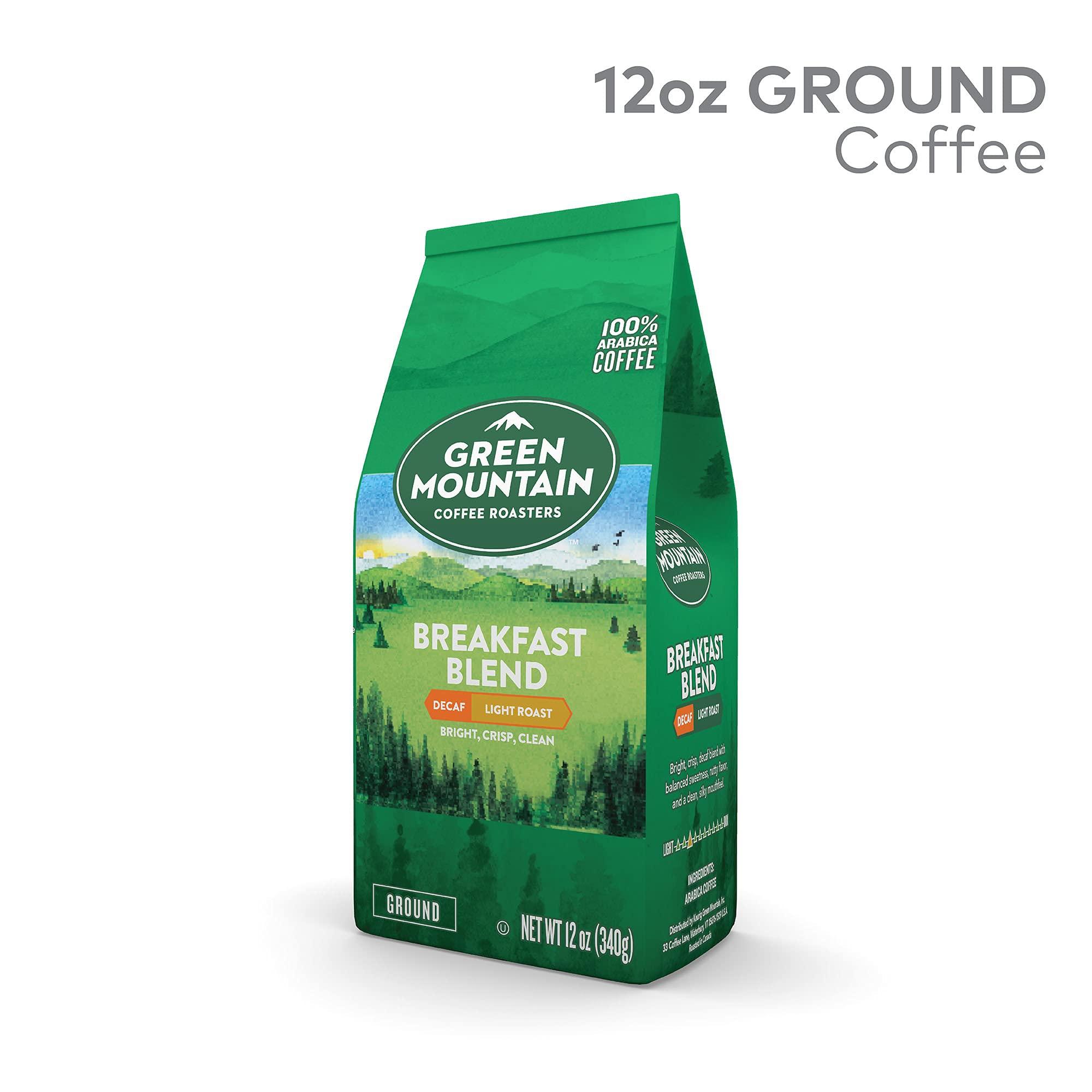 Green Mountain Coffee Roasters Green Mountain Coffee Roasters, Breakfast Blend Decaf, Ground Coffee, Decaffeinated, Light Roast, Bagged 12oz. (Pack of 2)