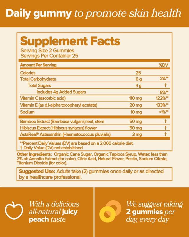 O Positiv RETRO Gummy Glowing Skin Vitamins for Collagen Production - Astaxanthin, Vitamin E, Bamboo Extract, Hibiscus, & Vitamin C - Vegan Skin Vitamin Gummies for Smooth Skin & Hydration, 50 Count (Pack of 1)