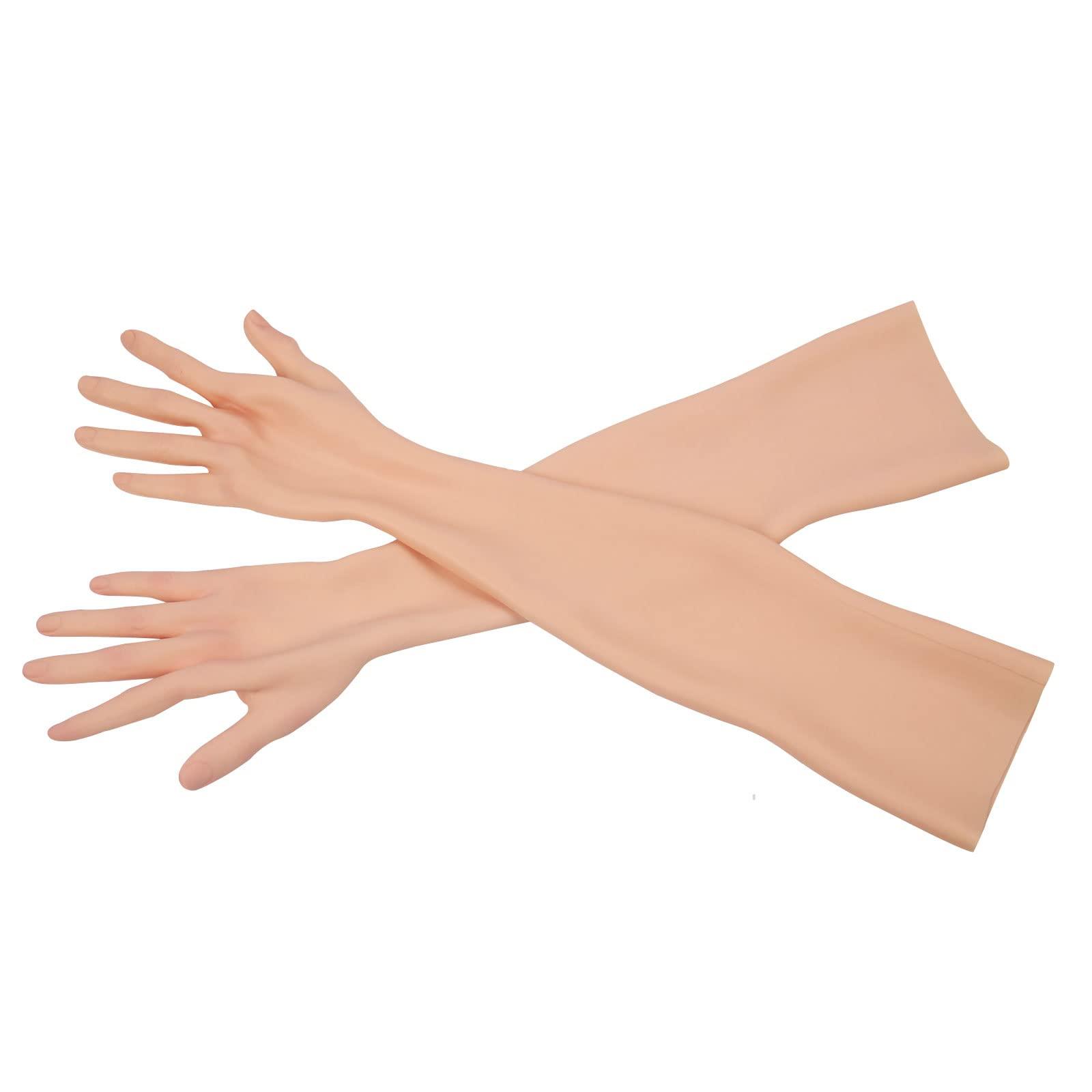ZWSMS ZWSMS Silicone Crossdressing Gloves Realistic Female Skin Full Length Arm Hiding Scar Fake Hands Enhance Transgenders Cospl,Ivory,Without Fingernails