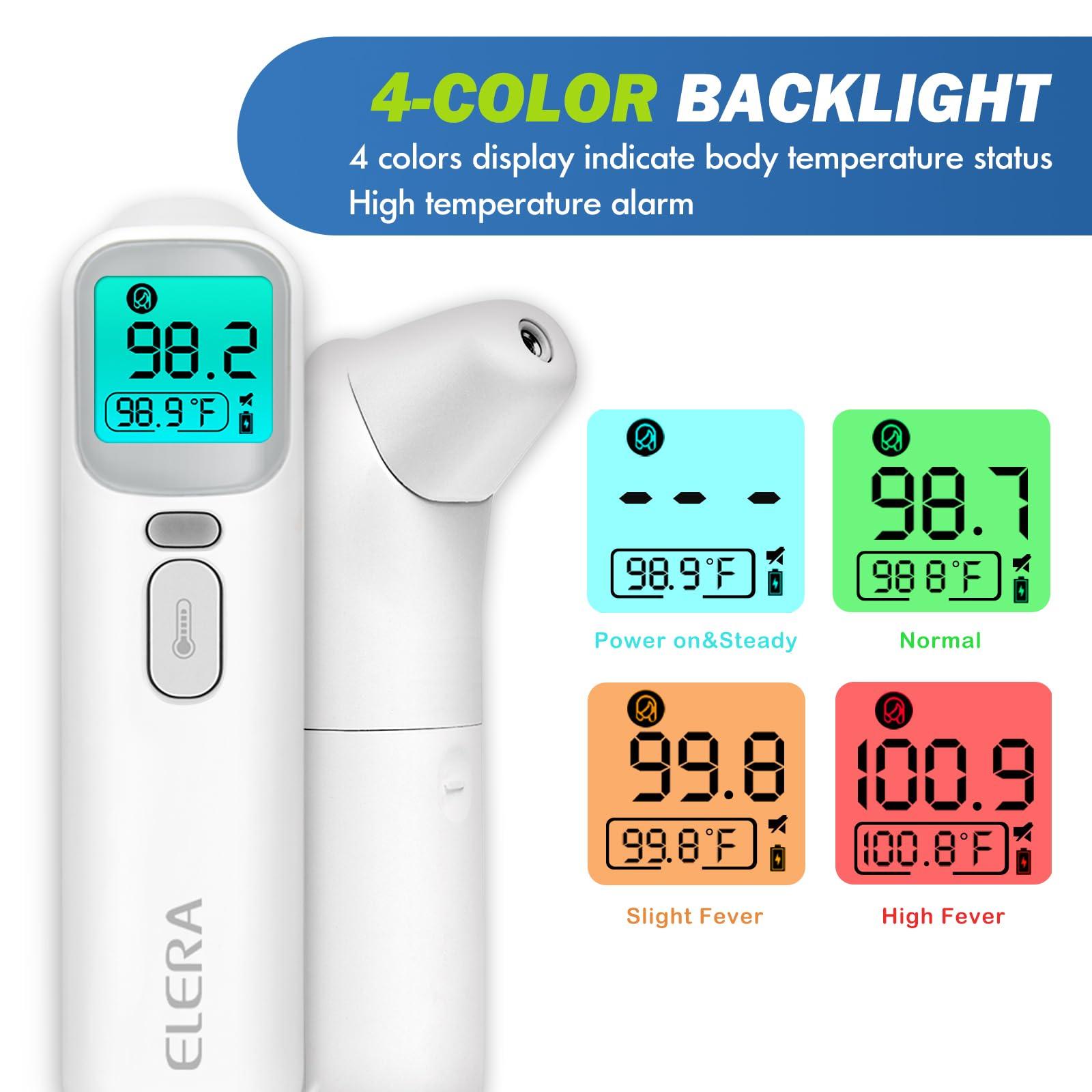 ELERA Elera Ear Thermometer for Kids, Baby Thermometer with Forehead and Ear Mode for Adults, Infant, Kids and Toddler, Touchless and 1 Second Reading with Fever Alarm and Mute Function, LCD