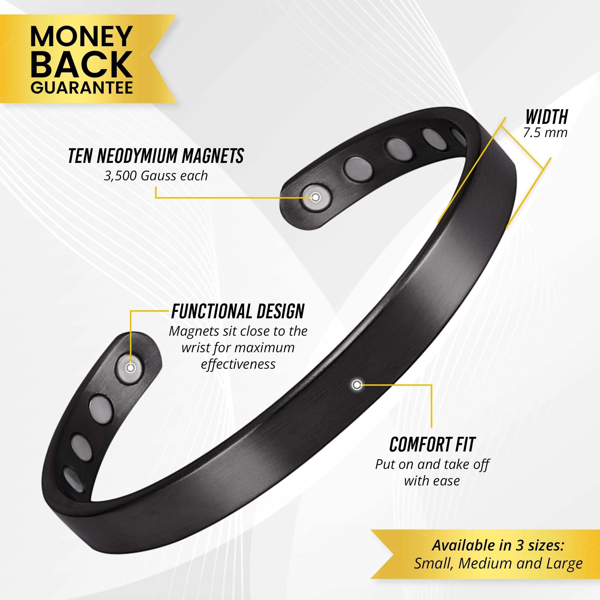 MagnetRX MagnetRX® Magnetic Bracelets for Men - Elegant Bangle, Golf/Tennis Elbow, and Balance - Men’s Cuff Magnetic Bracelet (Black | Large)