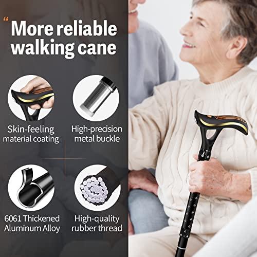 ispuoocti ispuoocti Folding Cane, Smart Alarm Foldable Cane with Light, Fashion Walking Cane for Women&Men, Adjustable Canes for Seniors, USB Direct Charging, Lightweight and Portable (Black)