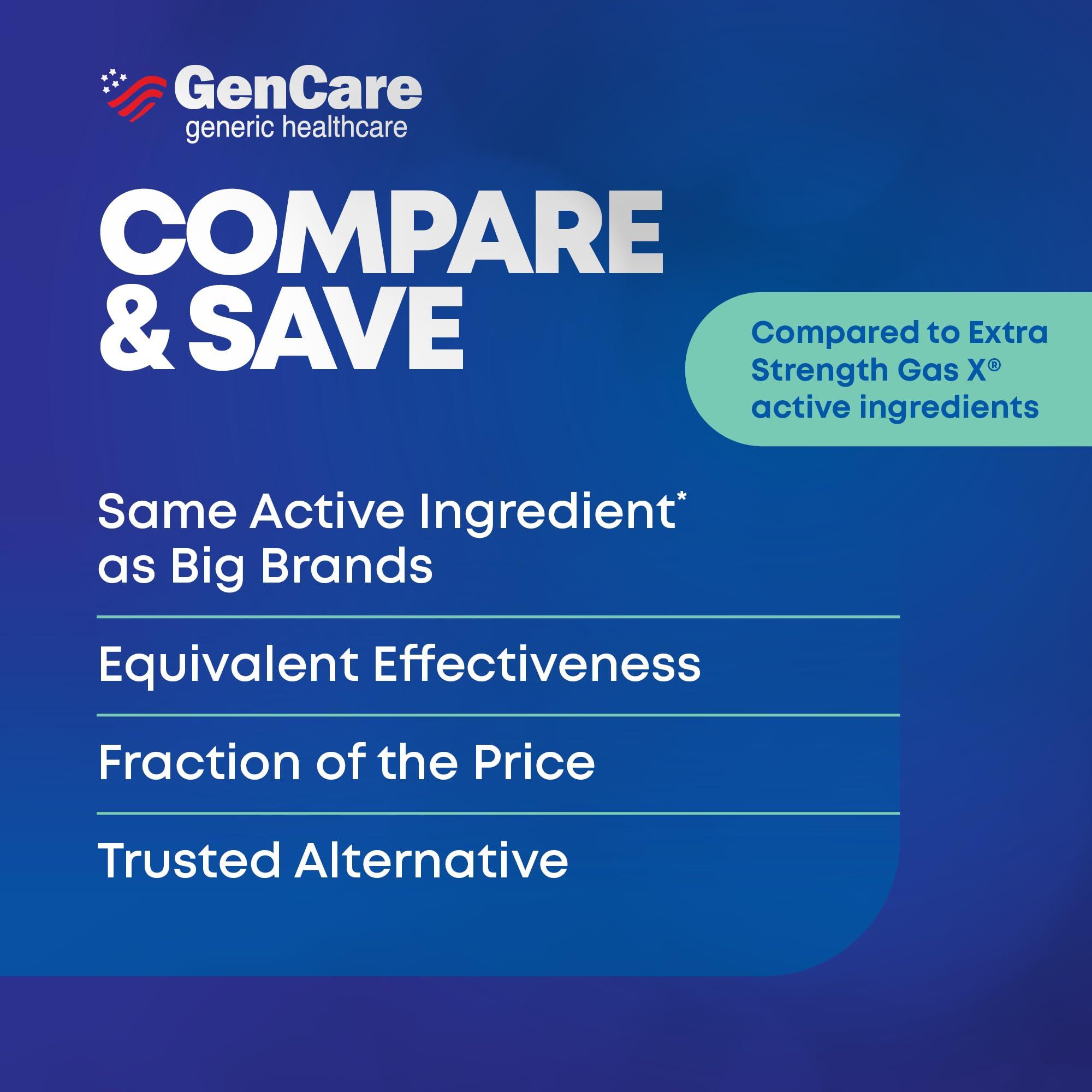 GenCare GenCare -Extra Strength Gas Relief Simethicone 125mg (180 Softgels) Maximum Strength Anti Gas Pills for Bloating Relief, Pressure & Discomfort - Compare to Generic Extra Strength Gas X