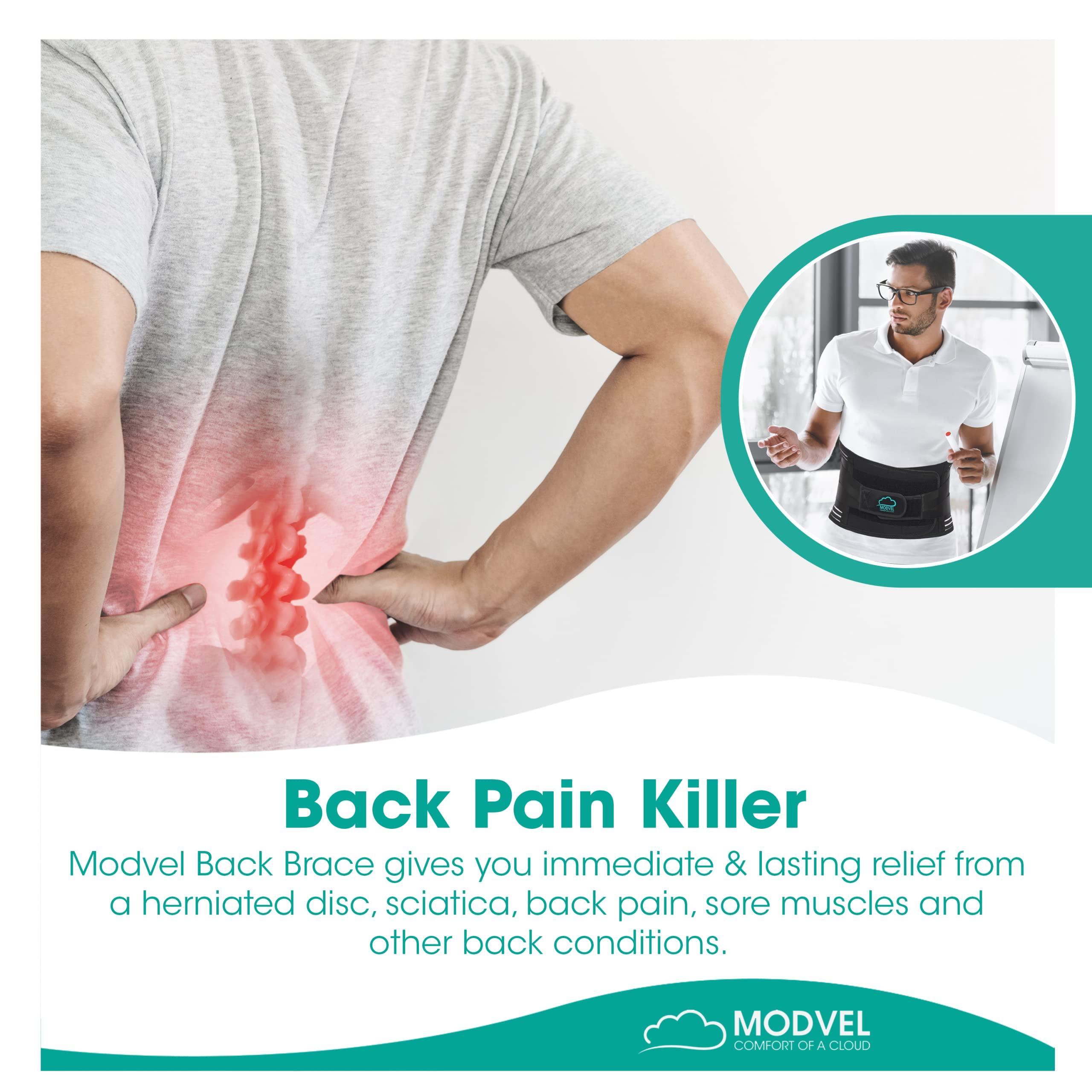 Modvel Modvel Back Braces for Lower Back Pain Relief with 6 Stays, Breathable Back Support Belt for Men/Women for work, Anti-skid lumbar support belt with 16-hole Mesh for sciatica (M)