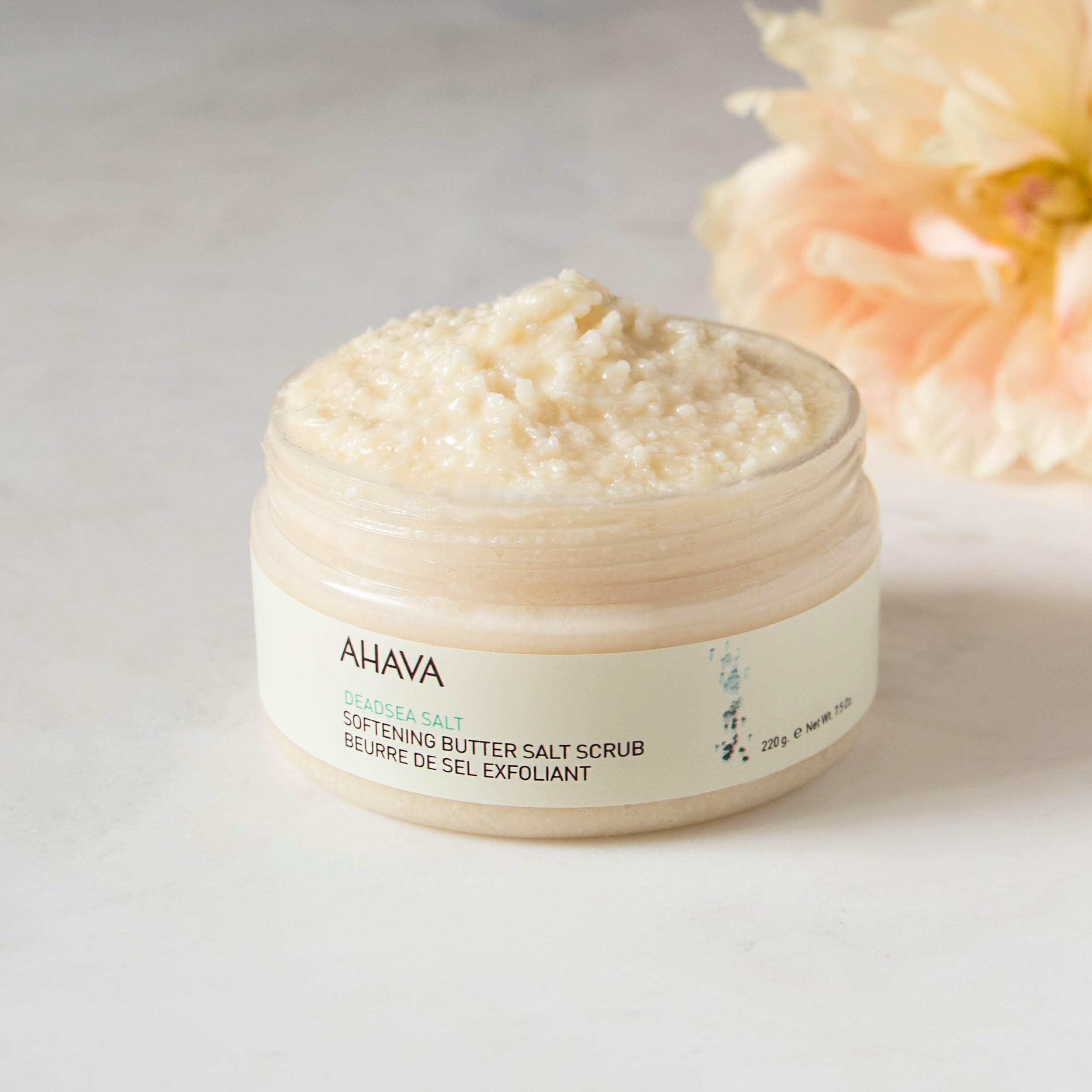 AHAVA AHAVA Dead Sea Salt Softening Butter Salt Scrub - Rich, Buttery Body Scrub for Smooth, Radiant Skin, Energizes Sensation for Body & Mind, with exclusive Osmoter, Jojoba & Coconut Oil, 7.5 Fl.Oz