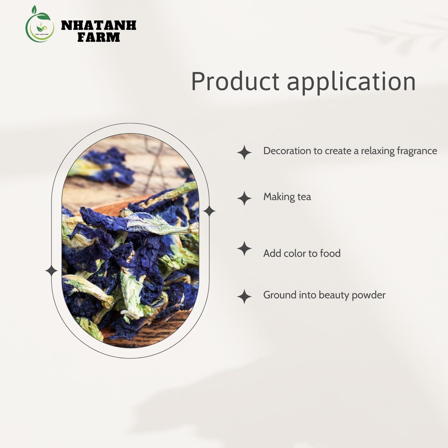 NHAT ANH FARM Nhat Anh Farm - Premium Dried Butterfly Pea Flower - 3,5oz(100g) Blue Butterfly Pea Flower - 100% Natural & Pure, Sugar/Caffeine/Gluten Free - For Making Tea