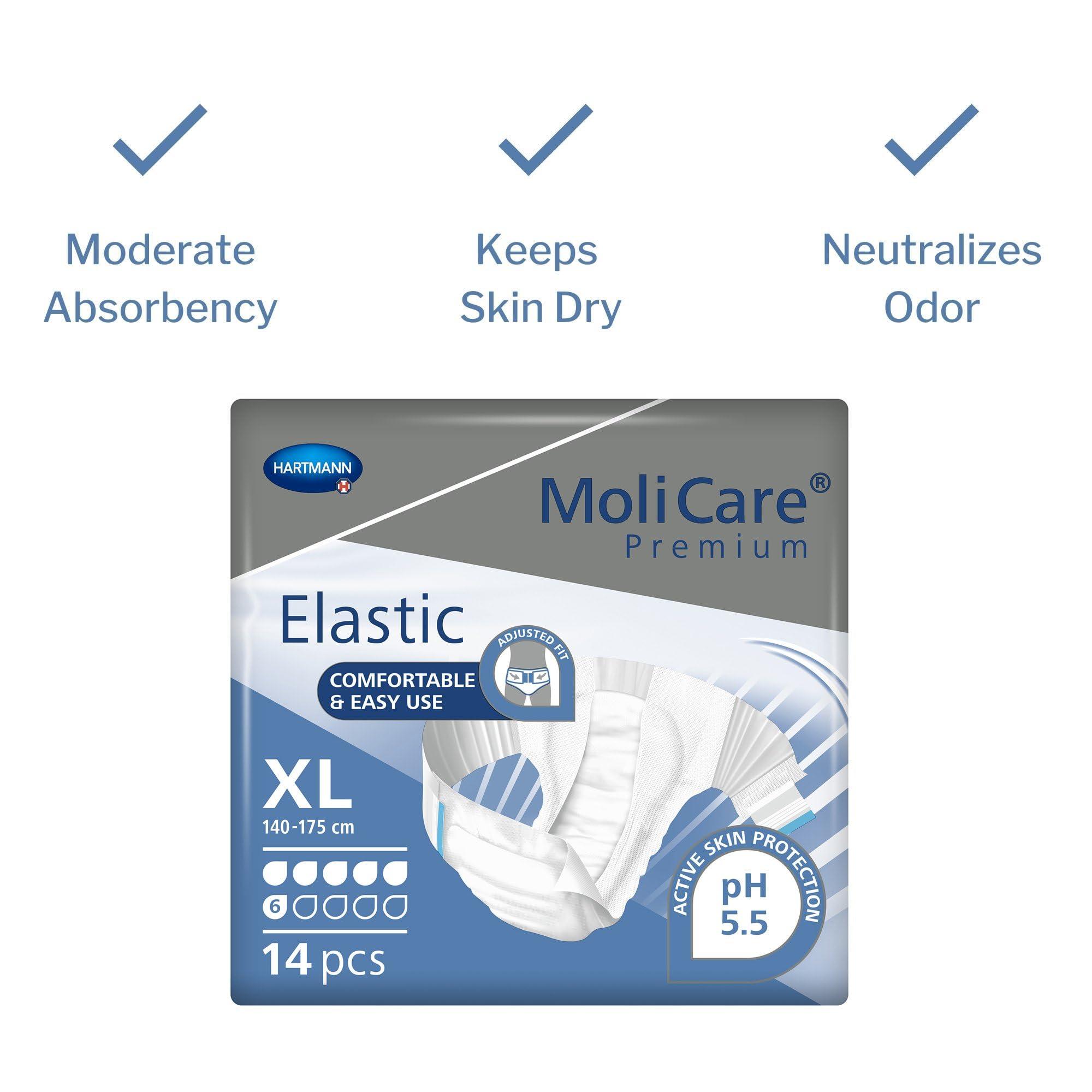 HARTMANN H MoliCare Premium Incontinence Brief, 6D - Moderate Absorbency Adult Diaper with Refastenable Tabs - Unisex, Size XL, 14 Count, 4 Packs, 56 Total