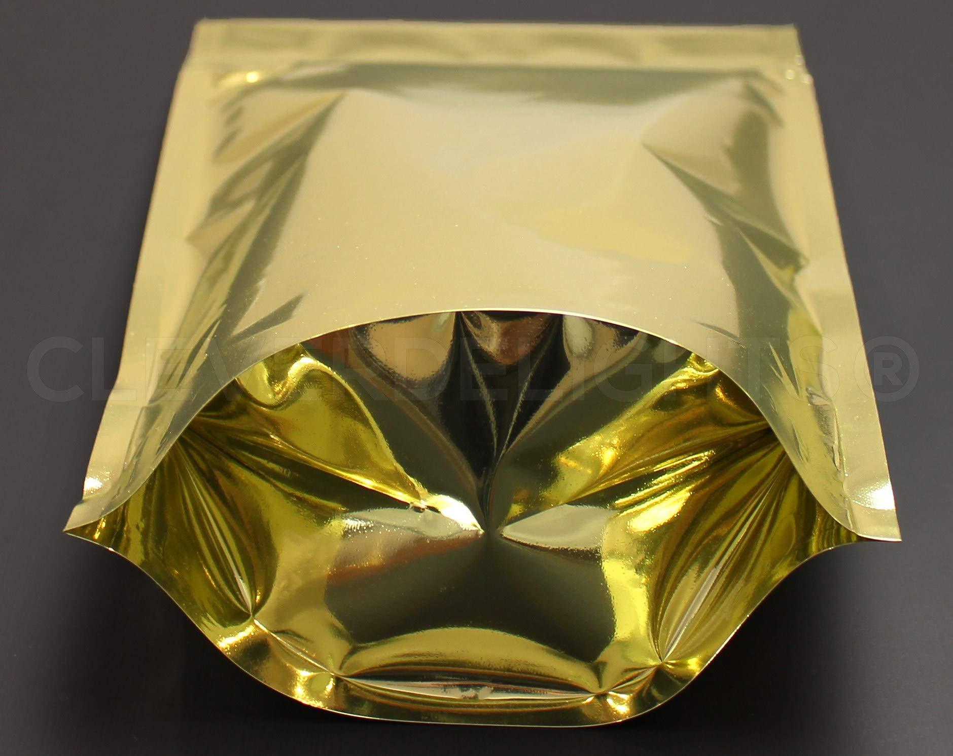 CleverDelights CleverDelights Gold Stand Up Pouches - 16oz - 100 Pack - 7\" x 11.5\" x 4\" - Resealable Bag
