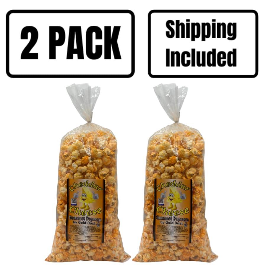 Gold Dust Kettle Corn Gold Dust Kettle Corn | Cheddar Cheese | Gourmet Popped Popcorn Snack Bag | Non-GMO | Made with Corn Oil | Light and Fluffy | Flavorful Pre Popped Popcorn | Made in Nebraska | 7 oz Bag | 2 Pack