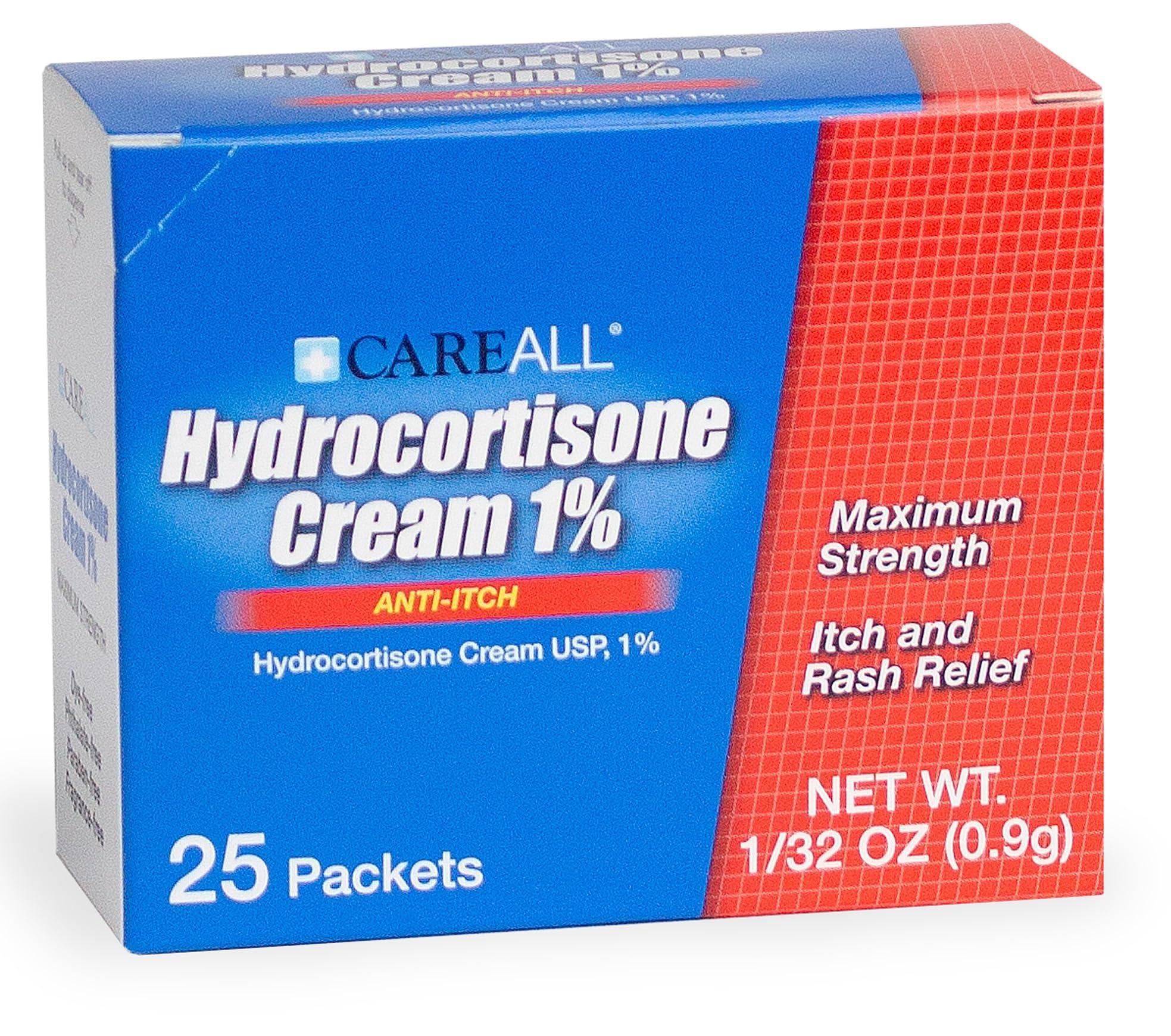 CareAll CareAll Hydrocortisone Cream 1% (25 Pack), 0.9gr Foil Packet, Maximum Strength Formulation, Anti-Itch Rash Skin Cream Relieves Itching, Redness, Eczema, Insect Bites, Poison Ivy, and Psoriasis