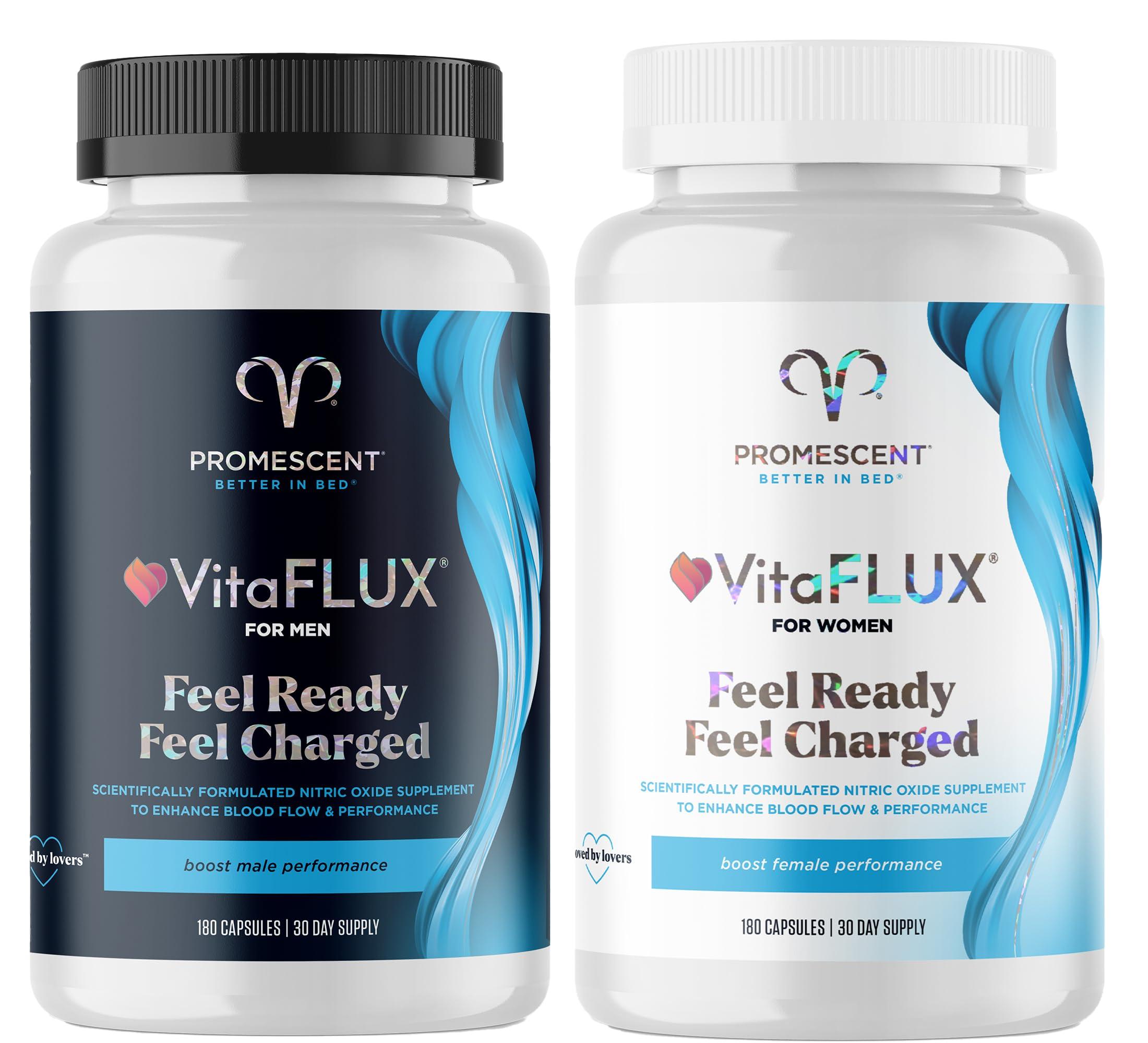 Promescent VitaFLUX Triple Power Nitric Oxide Supplement for Male Performance + VitaFLUX Women\'s Nitric Oxide Booster Supplement, Increase Circulation, Boost Energy & Heart Health, Performance, Stamina, Energy