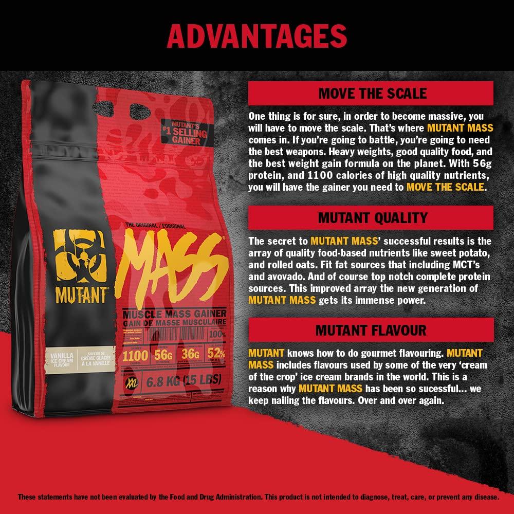Mutant Mutant Mass Weight Gainer Protein Powder  Build Muscle Size and Strength with 1100 Calories  56 g Protein  26.1 g EAAs  12.2 g of BCAAs  15 lbs with 24 Servings  Cookies & Cream