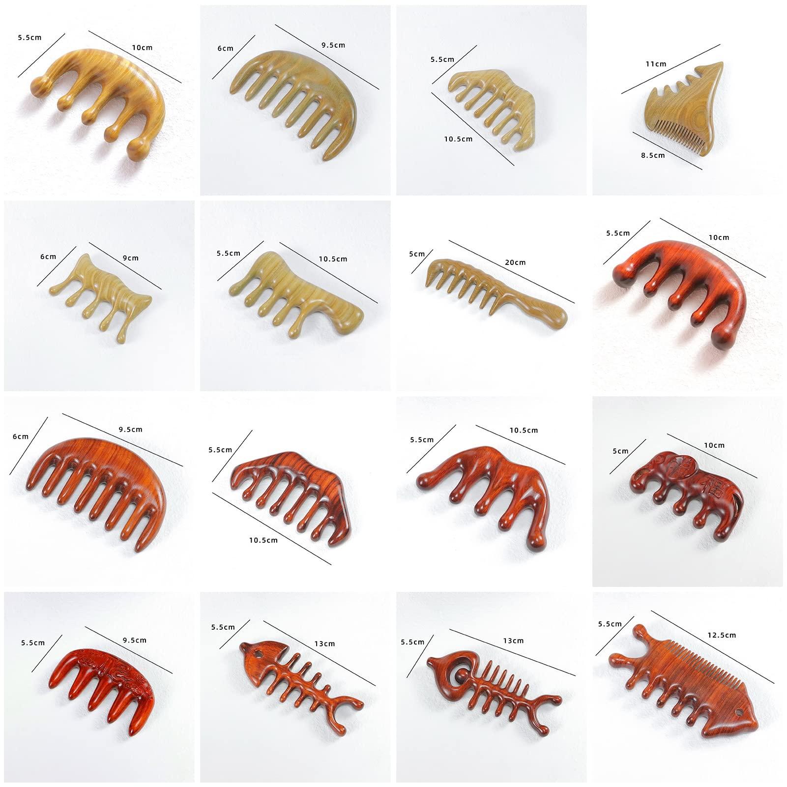 leasote Natural Sandalwood Wood Massage Hair Comb, 5/8 Teeth Meridian Head Scalp Massage Comb Anti-static, Body Massager for Men and Women I