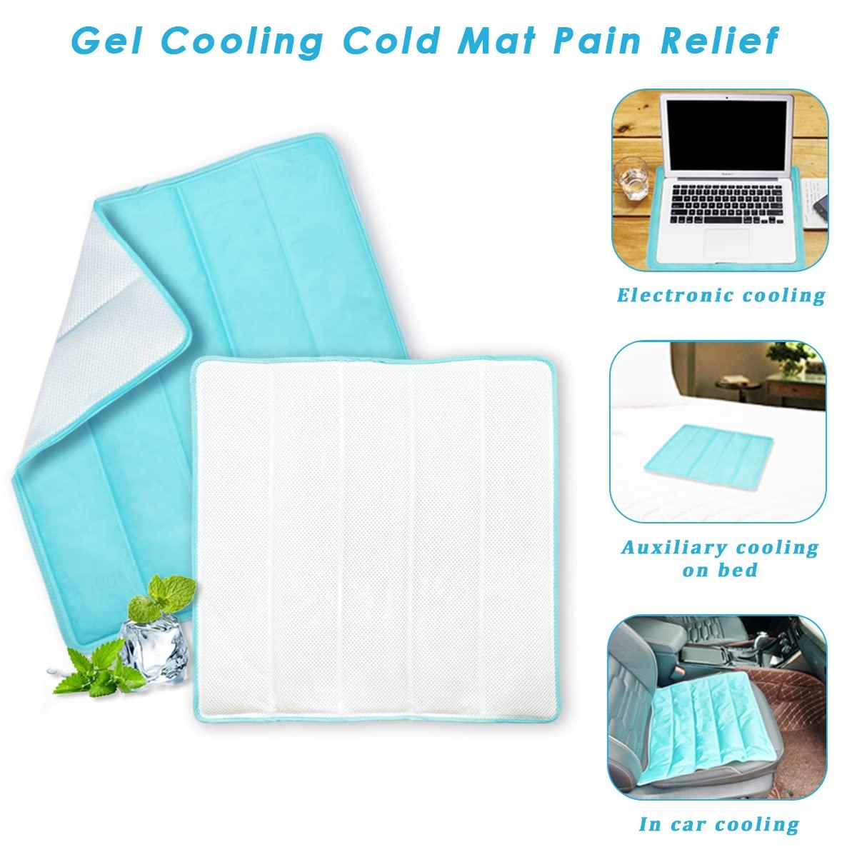 HI FINE CARE Ice Cooling Mat, Gel Cooling Cold Mat Pain Relief, Injuries Mesh Fabric Hot Cold Therapy Pack for Back, Shoulder, Knee, Belly Green 18in×18in (Green)