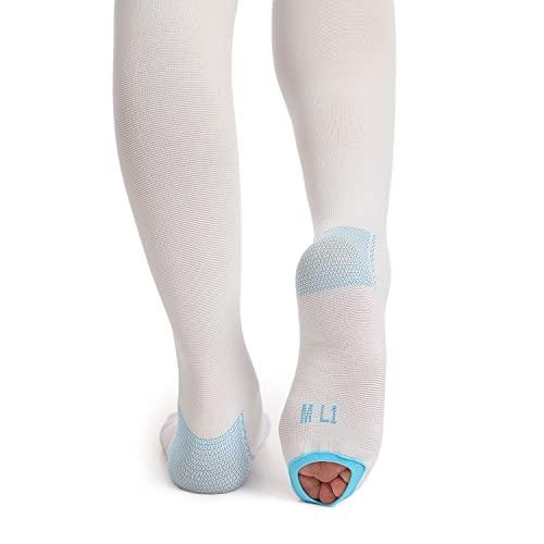 Doc Miller Doc Miller TED Hose Thigh High Anti Embolism Stockings for Women & Men, Hospital Style Surgical Stockings, Plus Size White Compression Socks 15-20mmHg, Support Hose with Inspection Hole Small