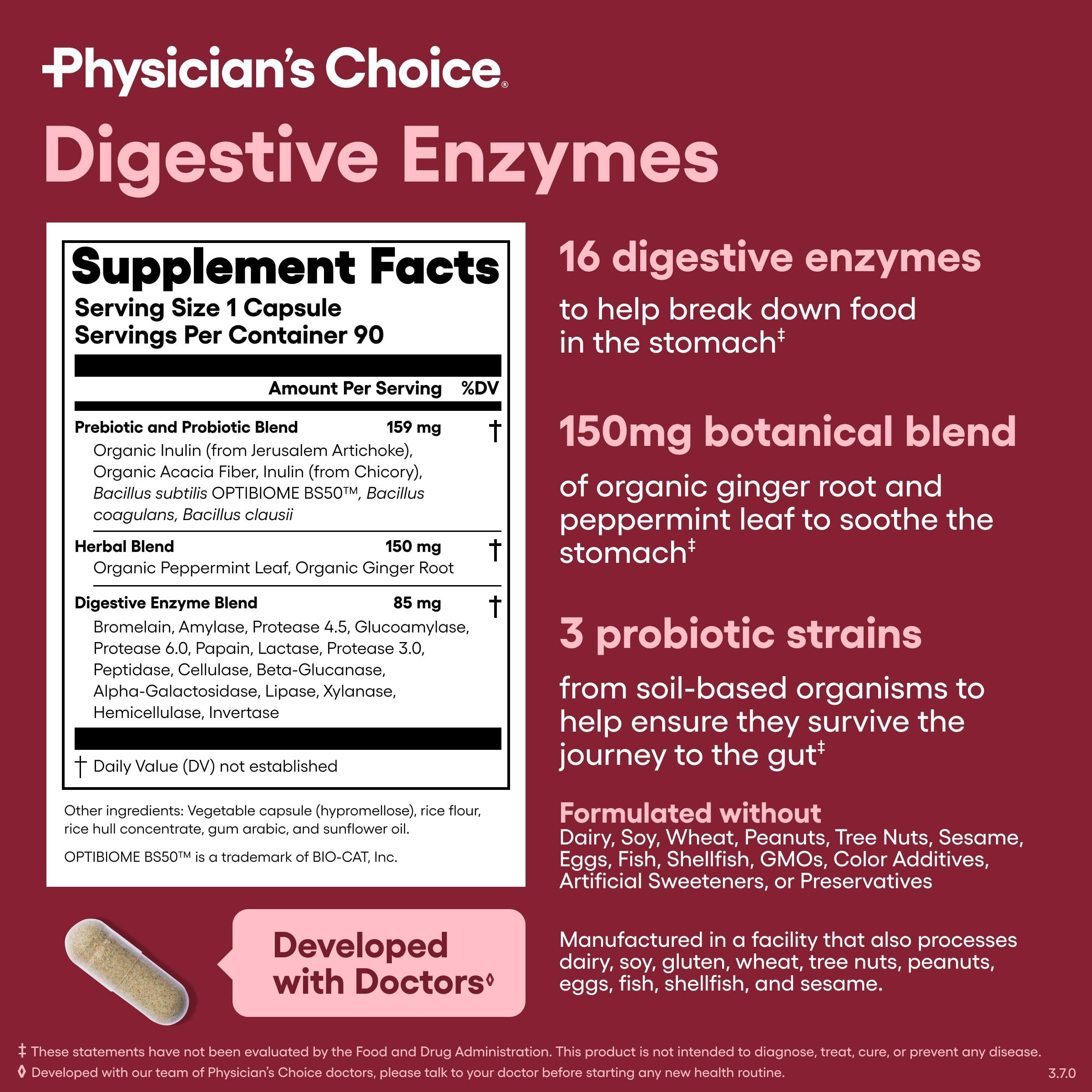 Physician\'s CHOICE Physician\'s CHOICE Digestive Enzymes - Multi Enzymes, Organic Prebiotics & Probiotics for Digestive Health & Gut Health - for Meal Time Discomfort Relief & Bloating - Dual Action Approach - 90 CT