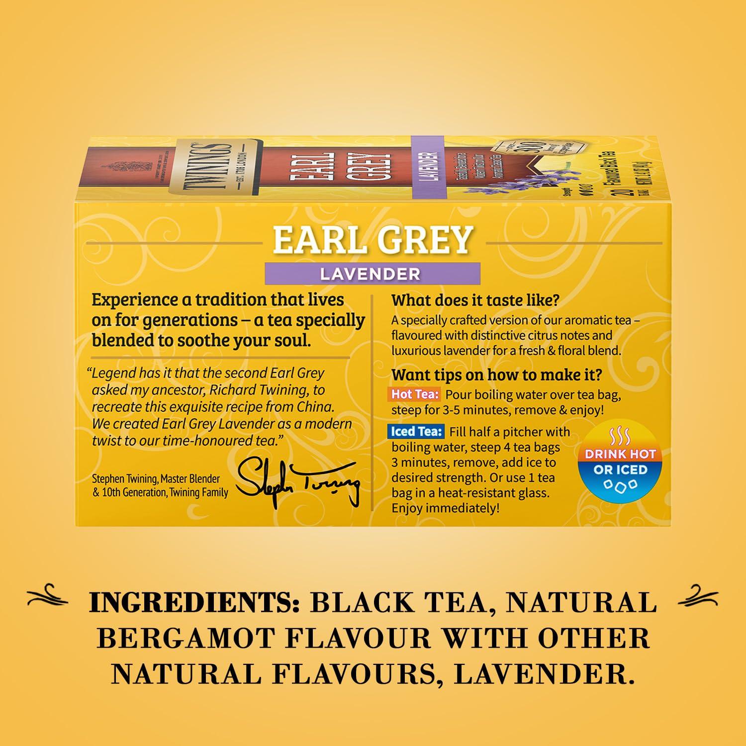 Twinings Twinings Earl Grey Lavender Tea 2-Pack Caffeinated Black Tea Blend, Individually Wrapped Tea Bags, 20 Count Each