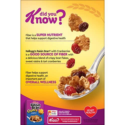 Raisin Bran Kellogg\'s Raisin Bran Cold Breakfast Cereal, Fiber Cereal, Heart Healthy, Original with Cranberries, 14oz Box (1 Box)