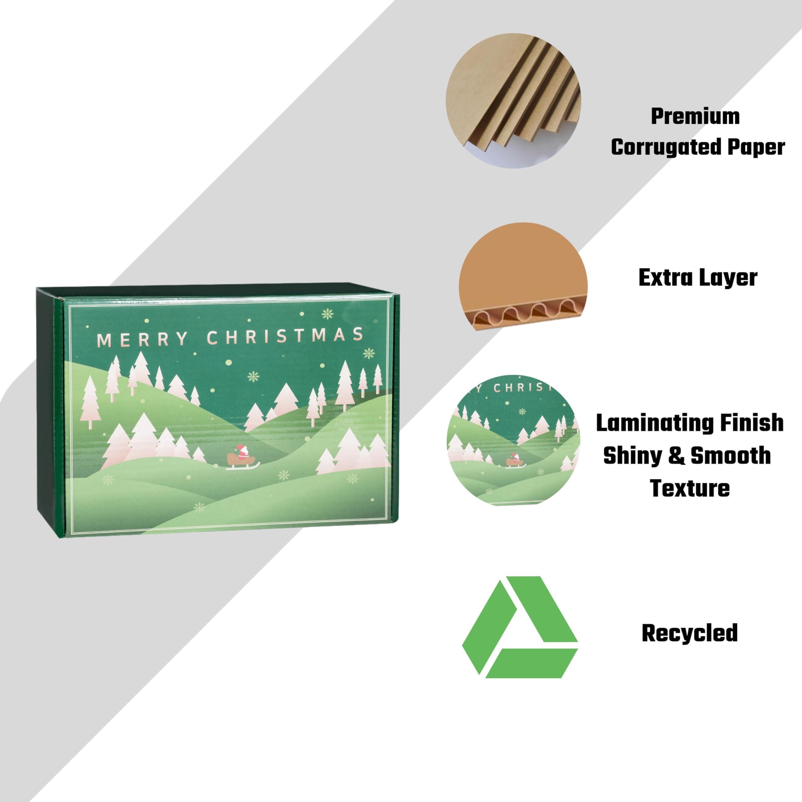 AIFHAAN Christmas Shipping Box 9x6x4 Inch, Corrugated Recyclable Mailer Gift Box with Lid for Small Business, Christmas Gift Wrapping Box Packaging Storage (9x6x4in, Christmas Green)