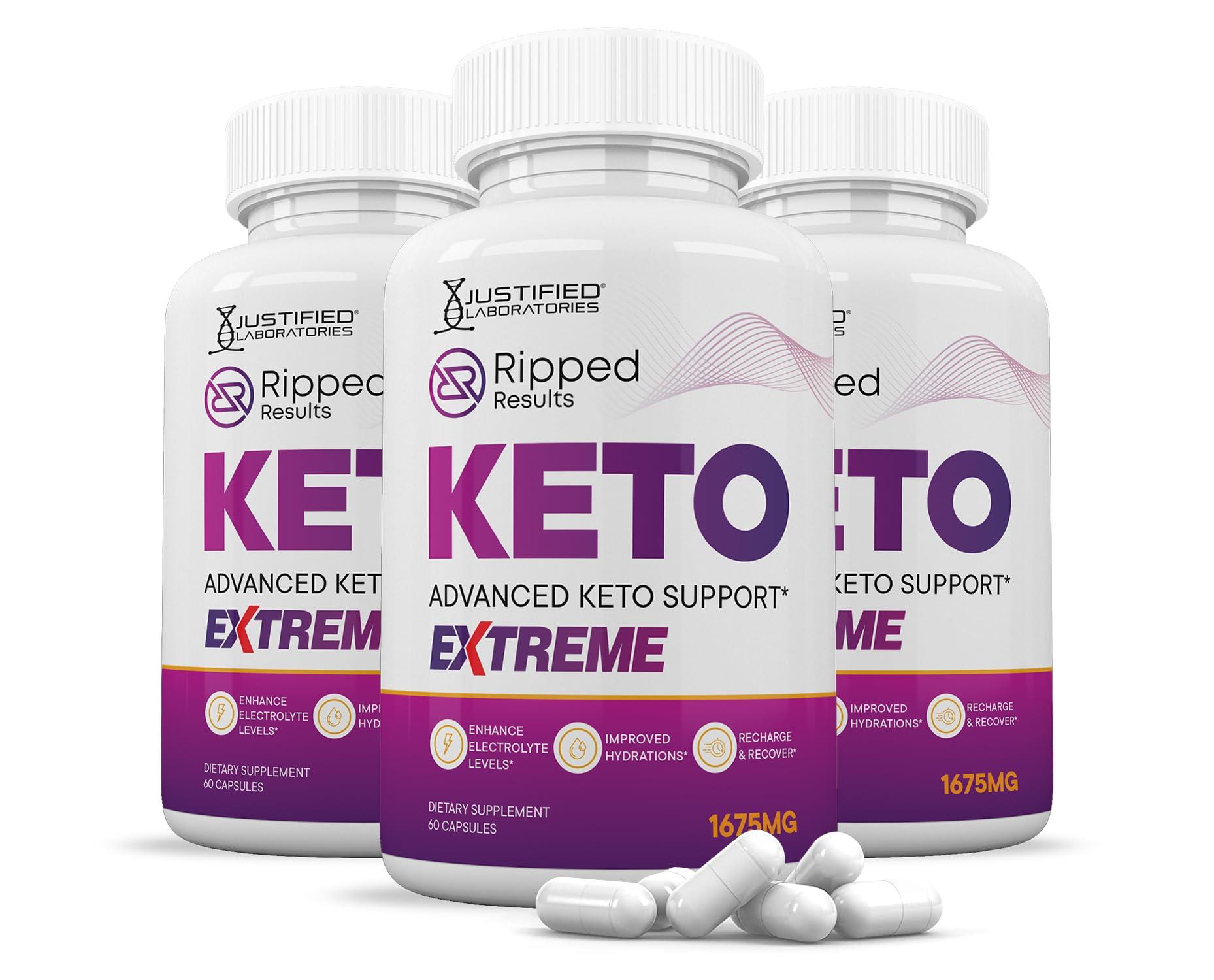 Justified Laboratories (3 Pack) Ripped Results Keto ACV Extreme Pills 1675MG Keto Support Blend Capsule Alternative Keto ACV Gummies Formulated Apple Cider Vinegar Extra Virgin Olive Oil Powder Green Tea Leaf 180 Capsules