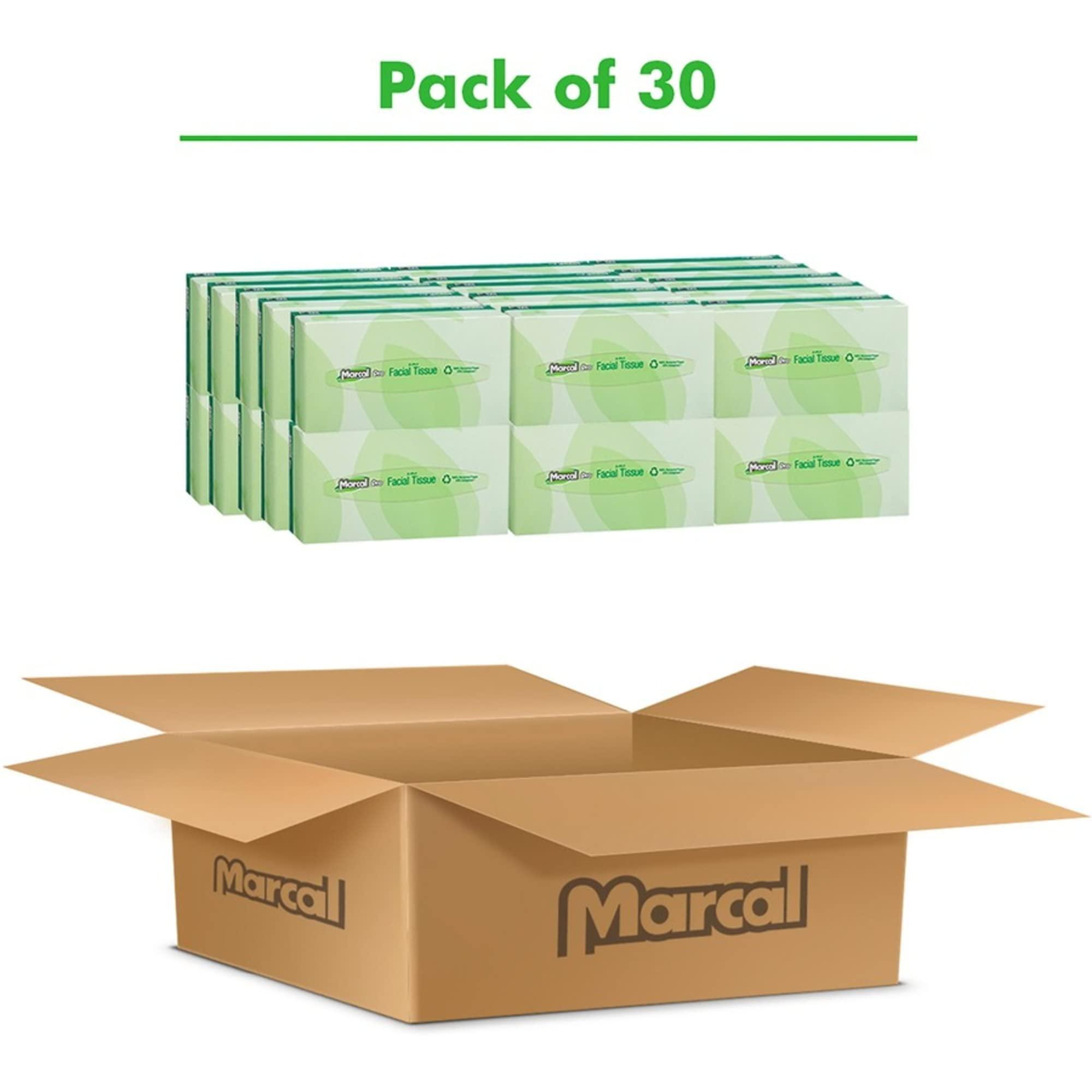 Marcal Marcal PRO 100% Recycled Convenience Pack Facial Tissue, Septic Safe, 2-Ply, White, 100 Sheets/box, 30 Boxes/carton