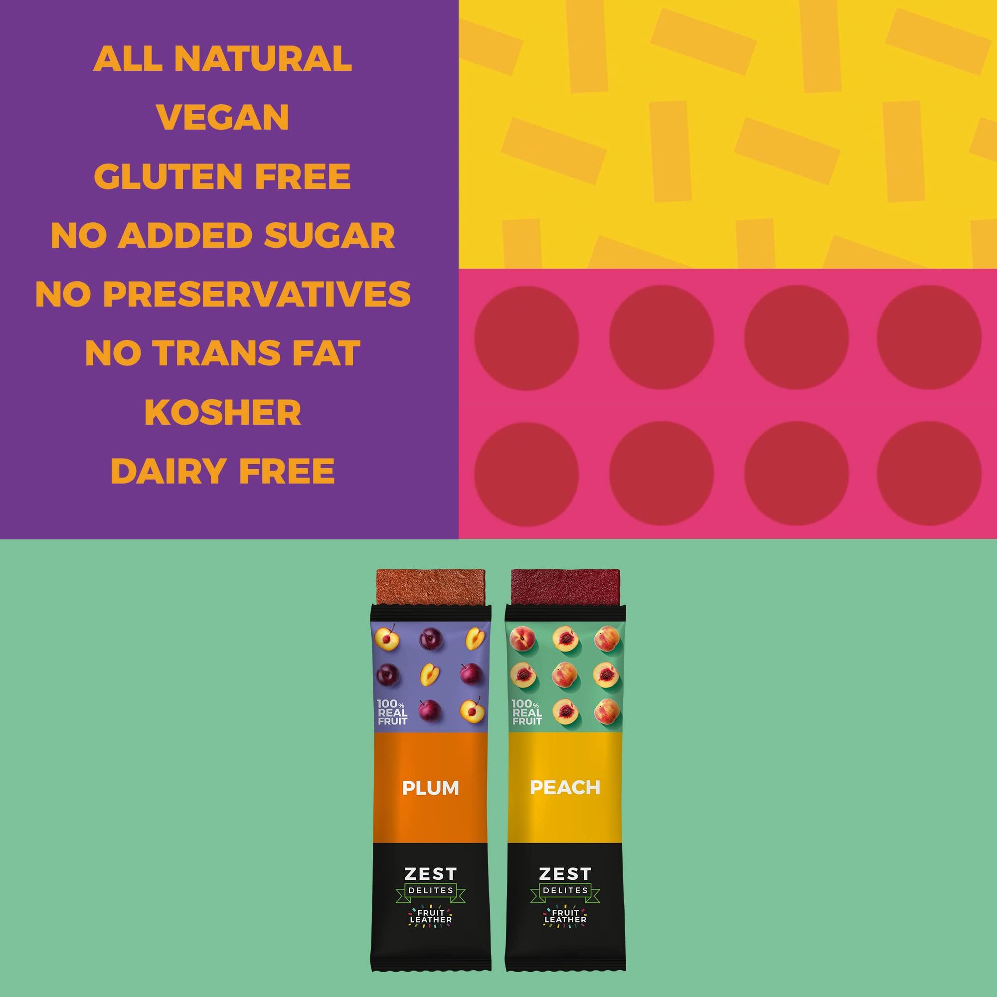 ZEST Delites Fruit Snacks by Zest Delites, Fruit Leather, Healthy Snacks for Adults, Dried Fruit Bars, Gluten Free Fruit Strips, Vegan Healthy Snacks, Fruit Strips, Apple-Based, Peach, Plum, 0.88 oz x 10