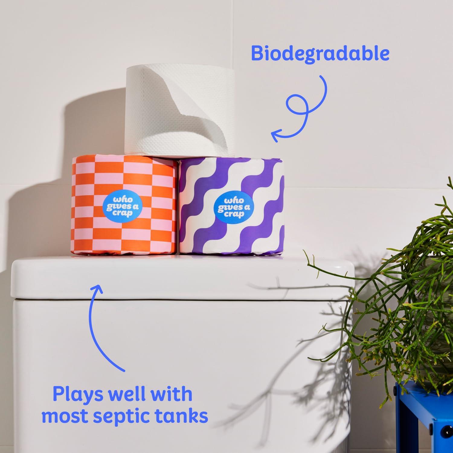Who Gives A Crap Who Gives A Crap | 100% Recycled Toilet Paper, 24 Rolls, 330 Sheets, Biodegradable & Ecofriendly, Soft & Strong, Virgin Tree Free, Bulk Toilet Paper