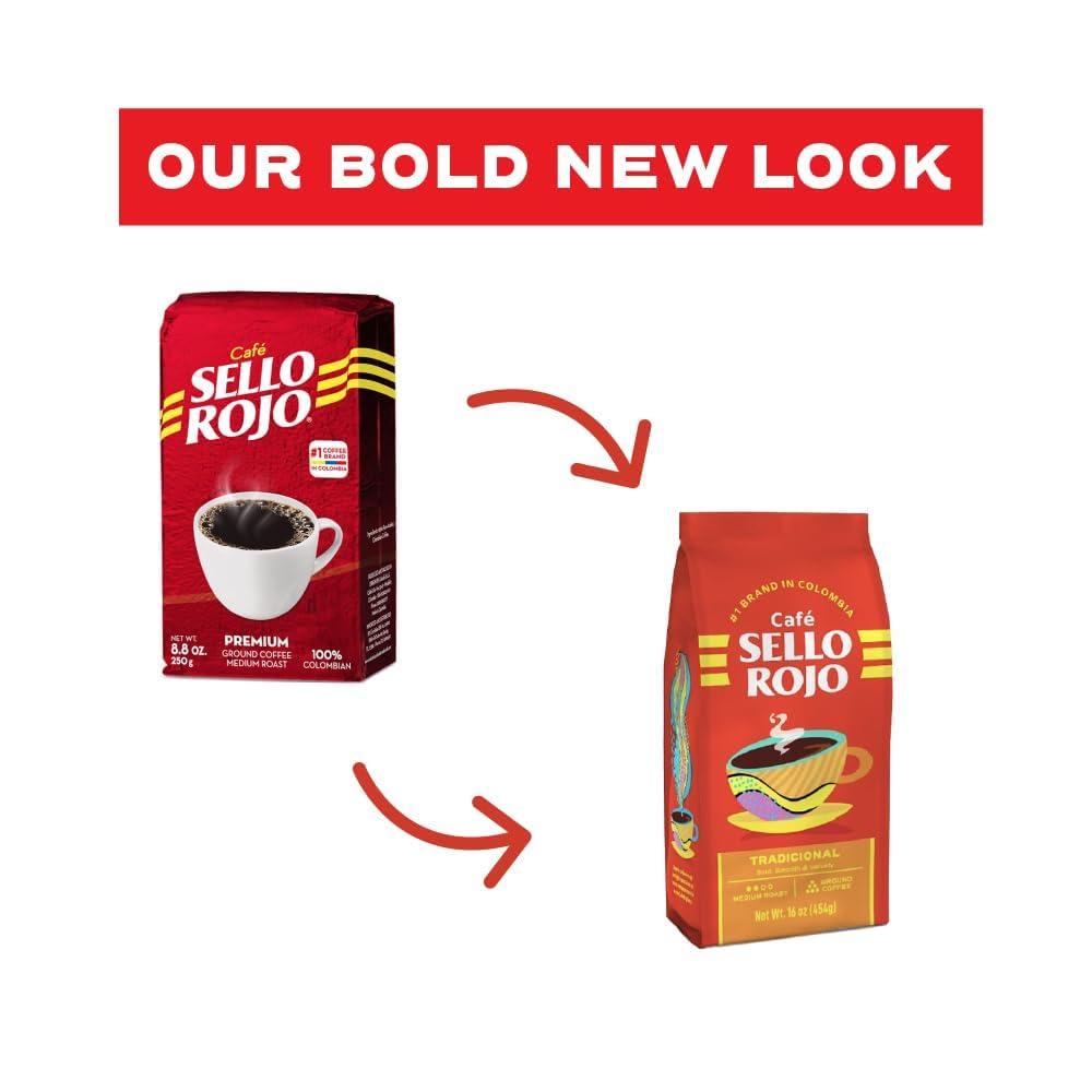 Sello Rojo Sello Rojo, Tradicional Medium Roast Ground Coffee Bag, 16 oz, Pack of 5