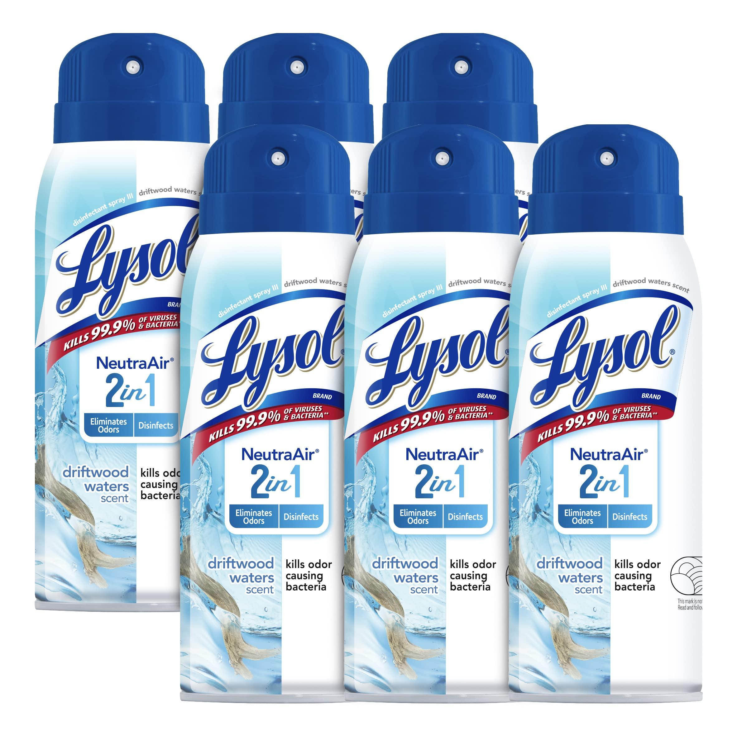 Lysol Lysol Neutra Air 2 in 1, Disinfectant Spray, Eliminates Odor, Driftwood Waters, 6 Pack (6x10 oz), Air Freshener