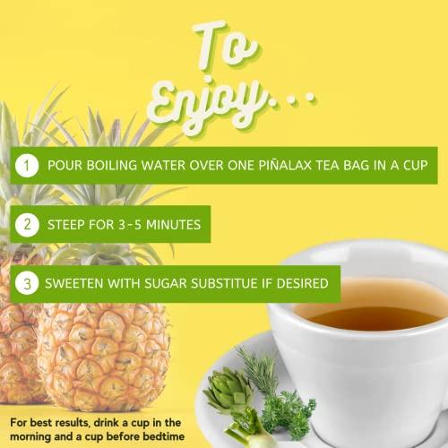 PIALAX PINALAX Pineapple Pia 100% Natural Blend Detox-Tea promotes digestion | Artichoke, Green Tea, Stevia, Yacon, Senna, Horsetail, and Fennel | 30 Tea Bags