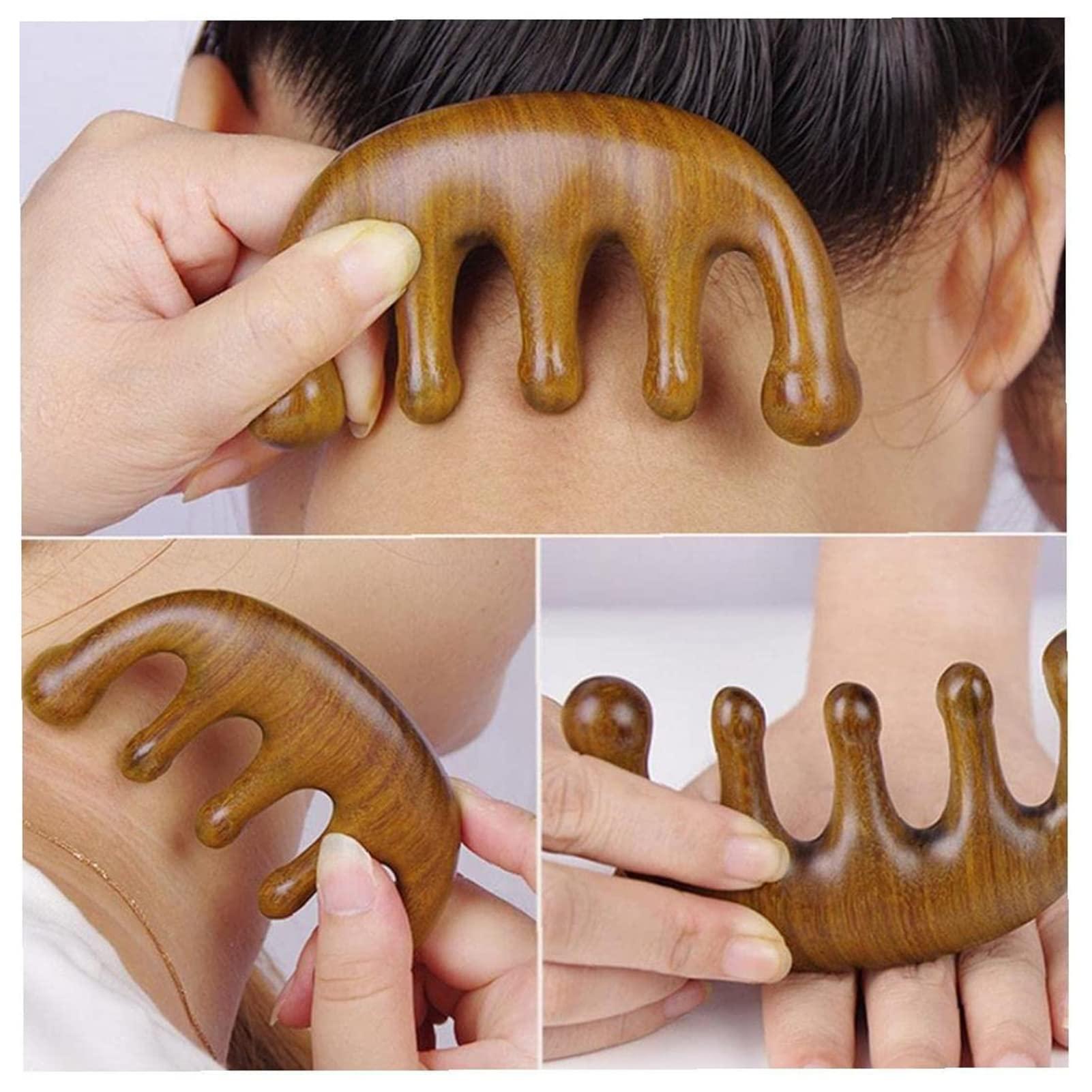 leasote Natural Sandalwood Wood Massage Hair Comb, 5/8 Teeth Meridian Head Scalp Massage Comb Anti-static, Body Massager for Men and Women I
