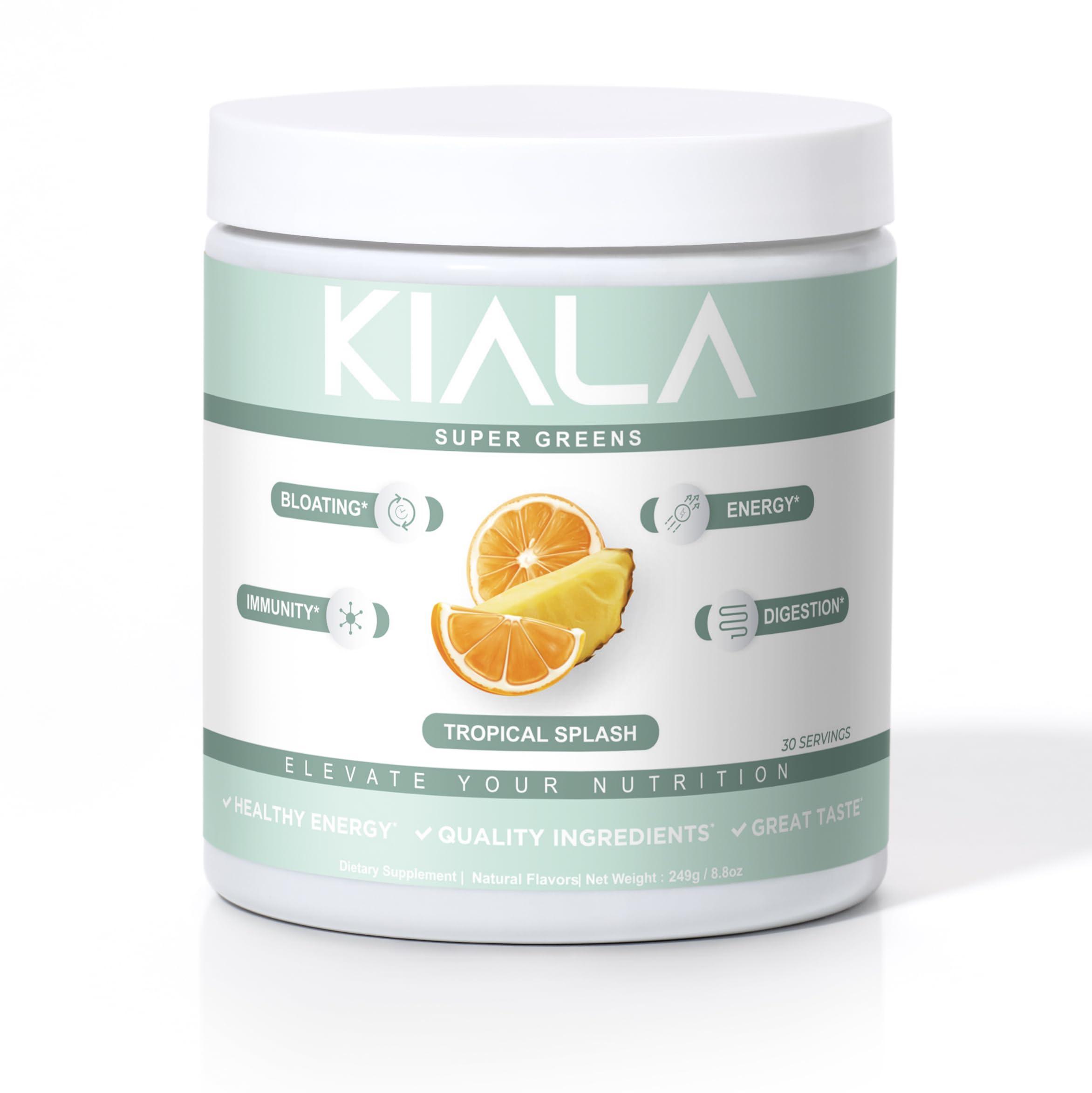 Kiala Nutrition Kiala Nutrition Super Greens, Organic Greens Powder with Spirulina & Chlorella for Digestion, Gut Health, Immunity & Energy, Gluten Free, Vegan, Daily Support for Women, Tropical Splash, 30 Servings
