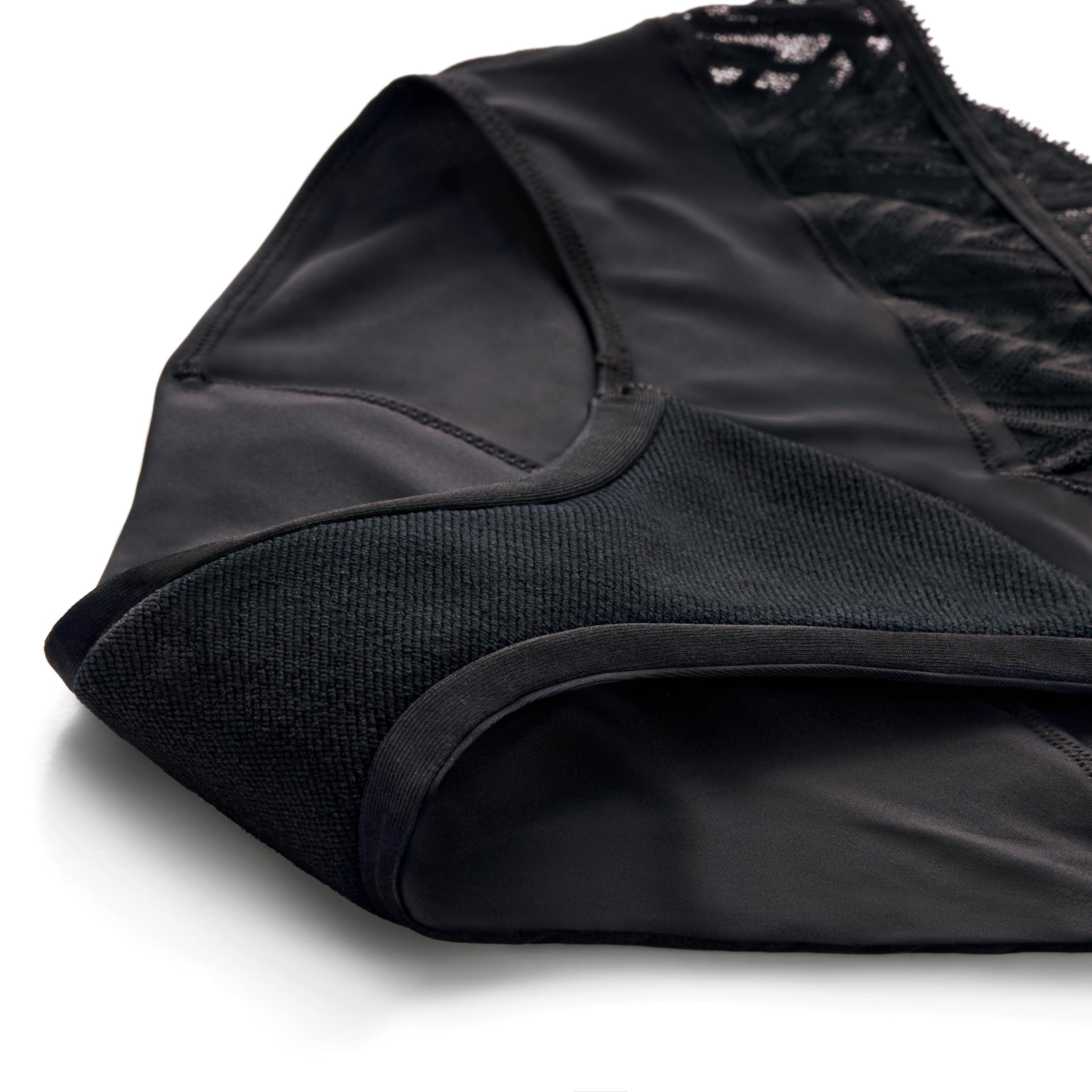 THINX Thinx Period Underwear, Comfort-Stretch Hip Huggers, Holds Up to 12 Tampons, FSA HSA Approved Period Panties, Menstrual Underwear for Women, Leakproof & Reusable, Black with Lace, M