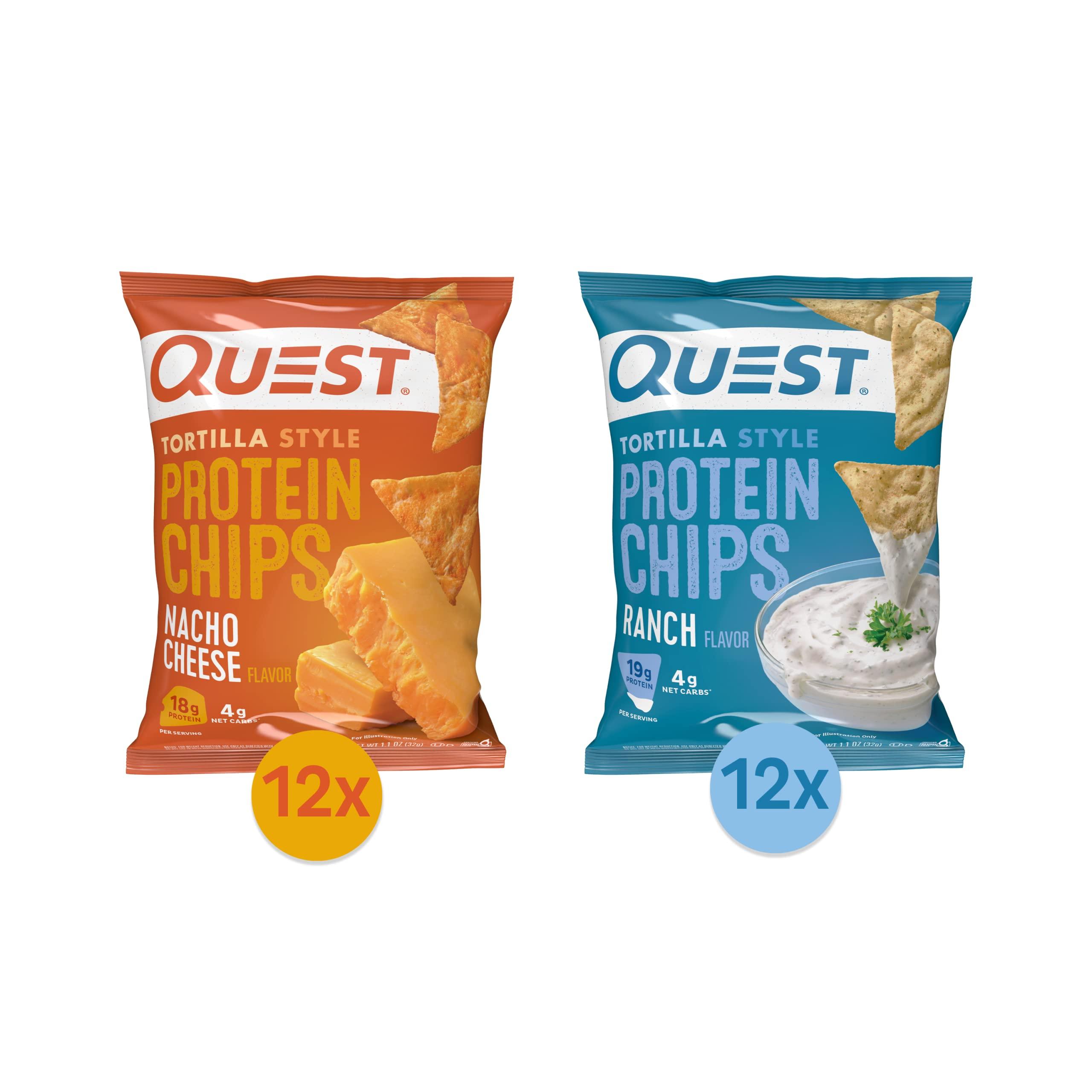 Quest Nutrition Quest Nutrition Tortilla Style Protein Chips Bundle, Ranch & Nacho Cheese, Baked, High Protein, Low Carb, Gluten Free, 1.1 oz, 24ct