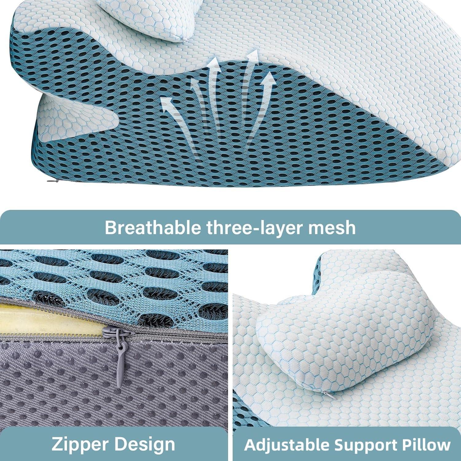 YEERSWAG YEERSWAG Wedge Pillow, Small Pillow Wedge Weight Limit Under 165 lbs, Ergonomic Memory Foam Wedge Pillow with Adjustbale Support Pillow Zipper Cover for Female Reading Relaxing Back Pain Relief