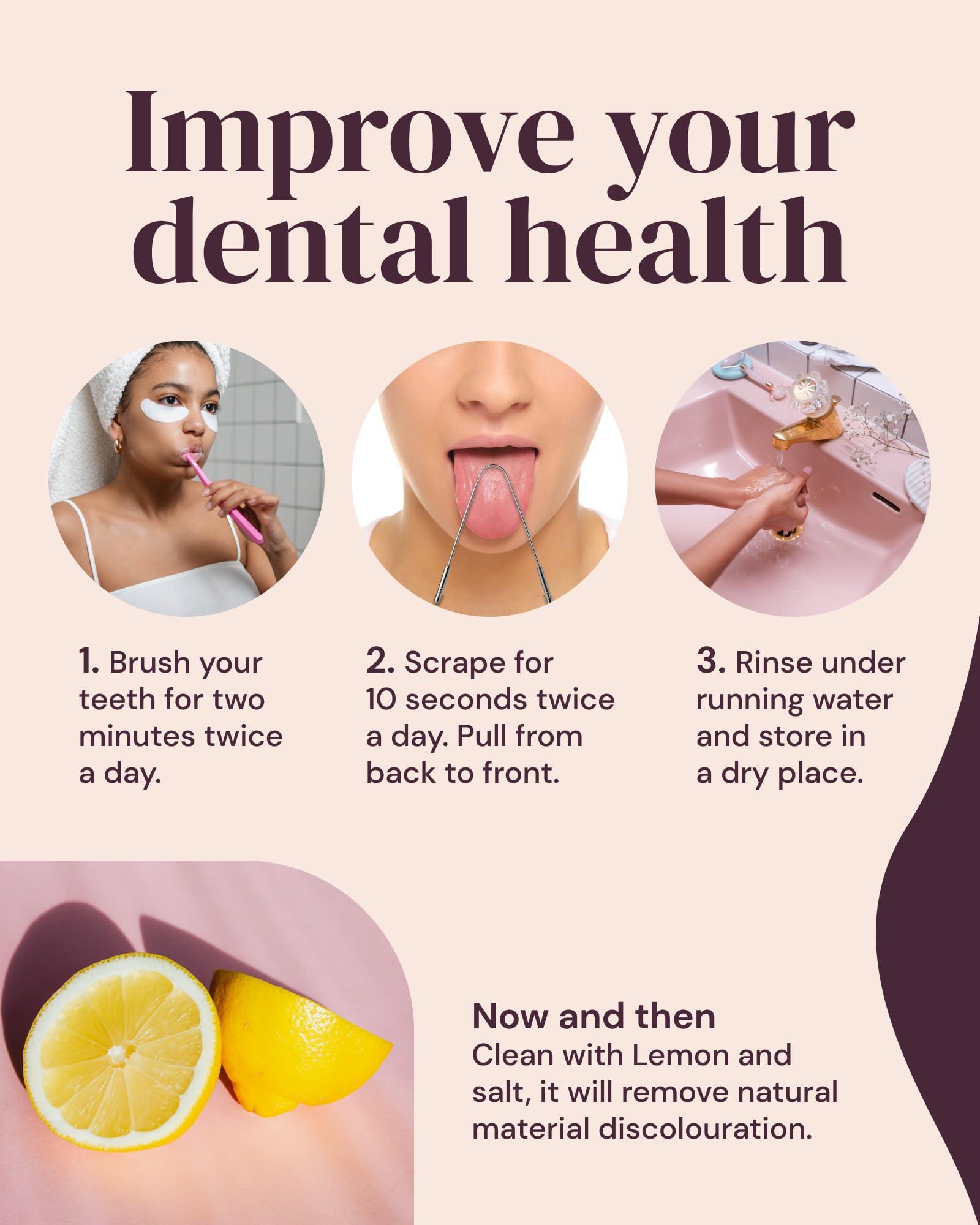 YOGAMEDIC Yoga Medic Tongue Scraper for Adults & Kids, 100% Stainless Steel (3 Pack)- Fight Bad Breath- Reusable Tongue Cleaner with Travel Case- Gentle Handle- Mouth Freshener- Get Rid of Coated Tonge- U Shape